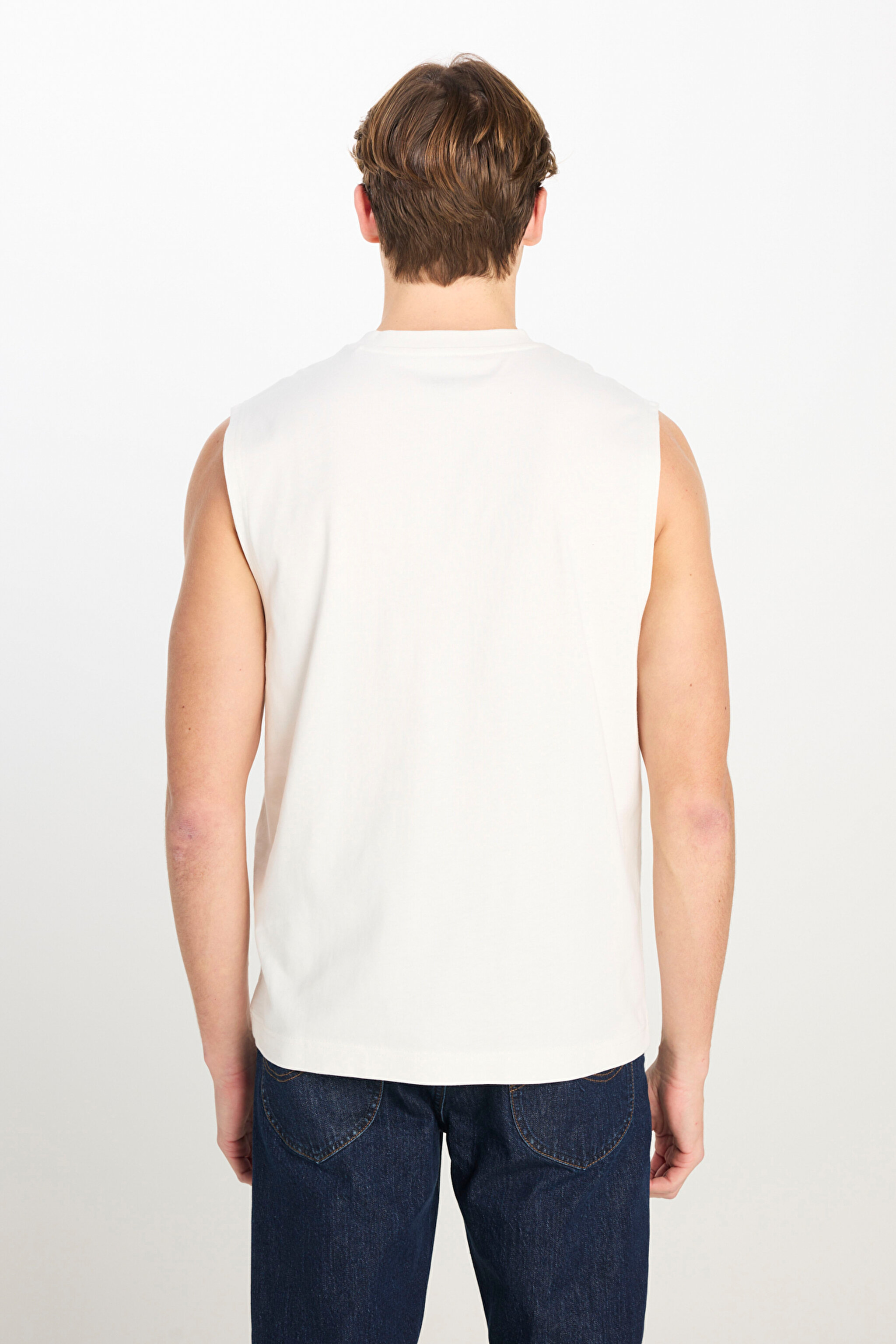 %100 Pamuk Relaxed Fit Geniş Kesim Bisiklet Yaka Baskılı Ekru Tişört - Off White-L2510545102 (görsel 5)