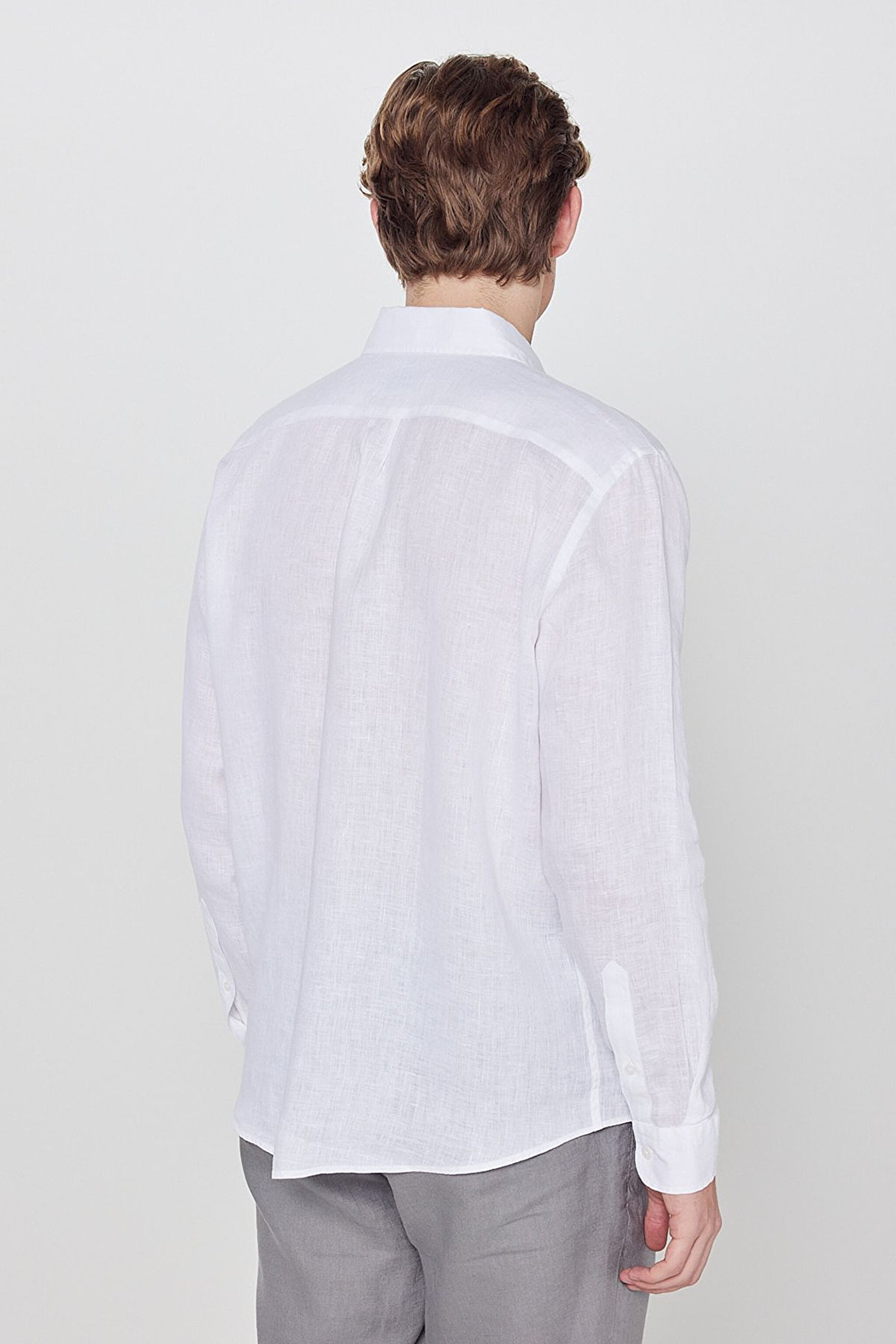 %100 Keten Regular Fit Normal Kesim Beyaz Gömlek - White-L2510549100 (görsel 5)