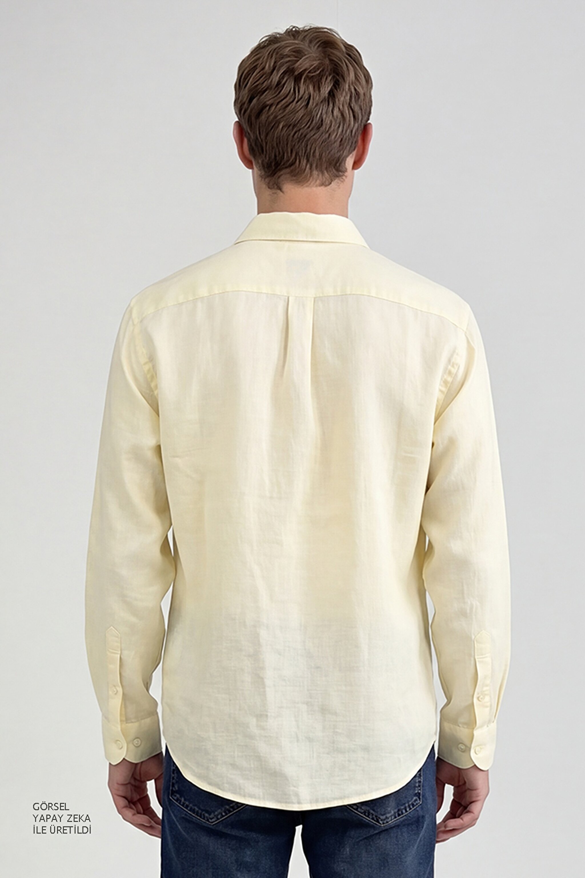 %100 Keten Regular Fit Normal Kesim Sarı Gömlek - Yellow-L2510549200 (görsel 5)