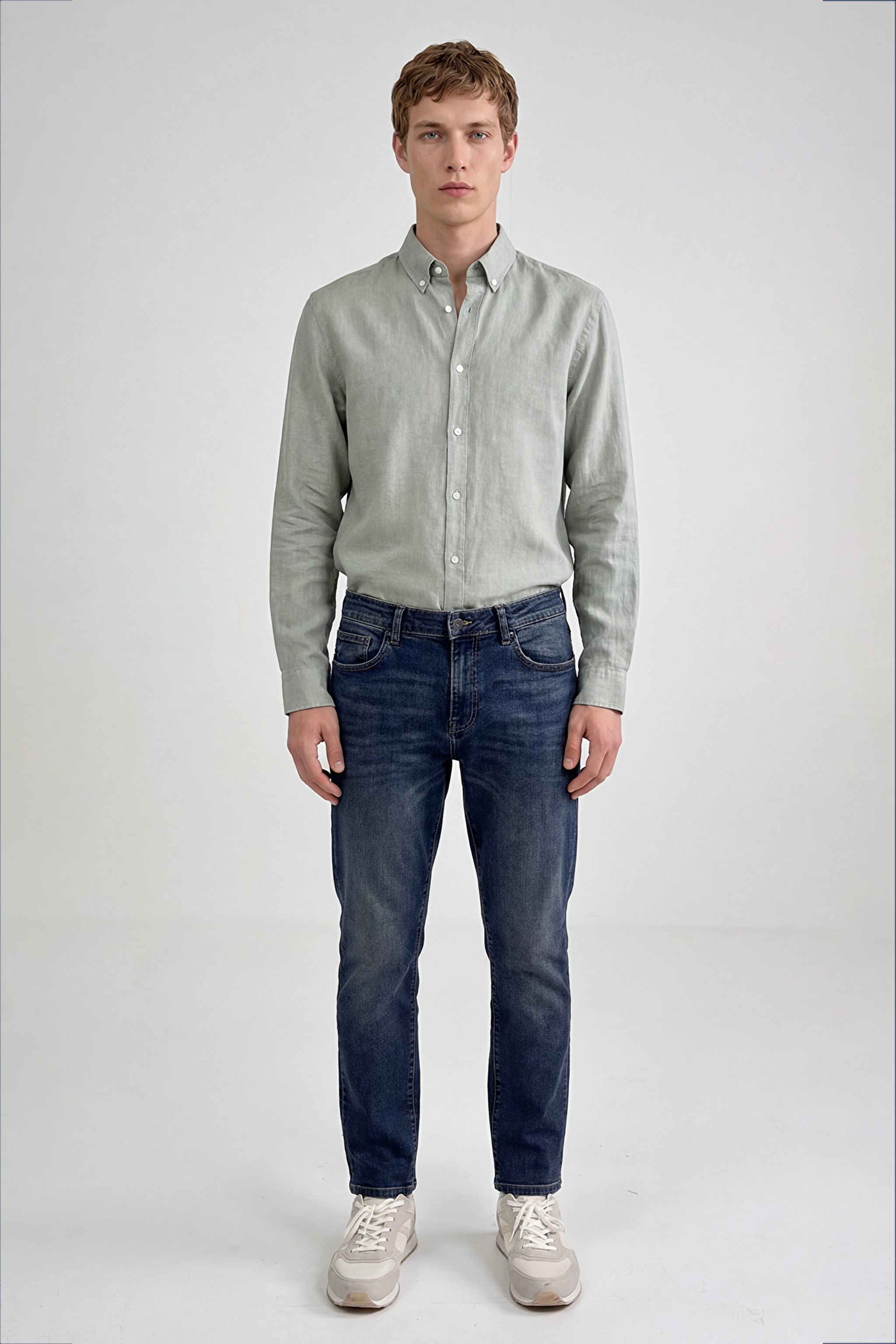 %100 Keten Regular Fit Normal Kesim Siyah Gömlek - Light Green-L2510549299 (görsel 2)