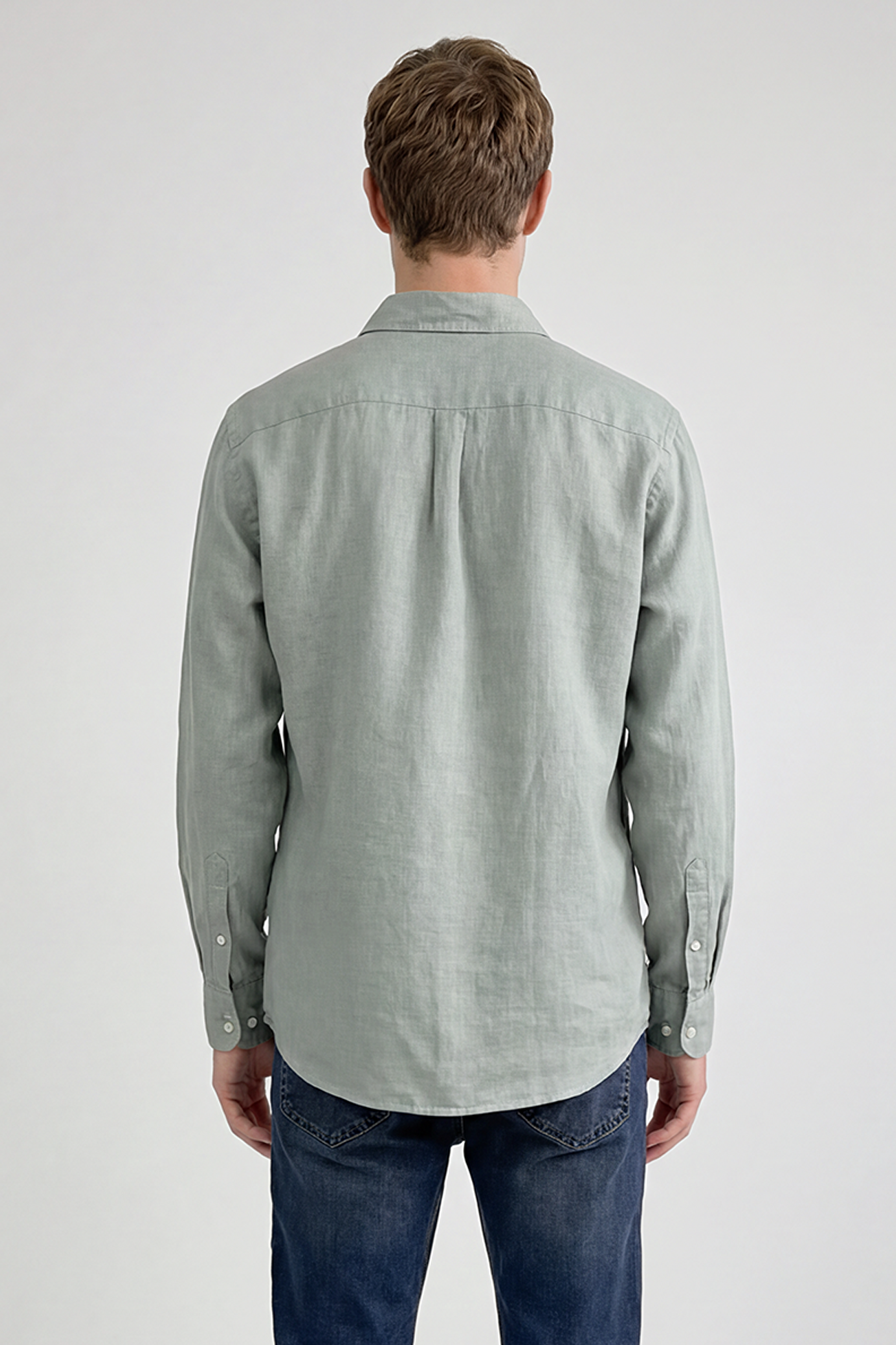 %100 Keten Regular Fit Normal Kesim Siyah Gömlek - Light Green-L2510549299 (görsel 5)