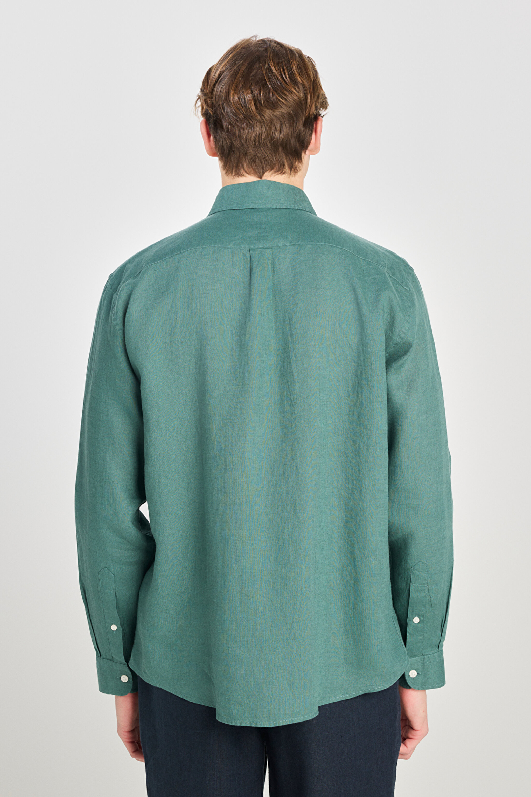 %100 Keten Regular Fit Normal Kesim Yeşil Gömlek - Green-L2510549300 (görsel 5)