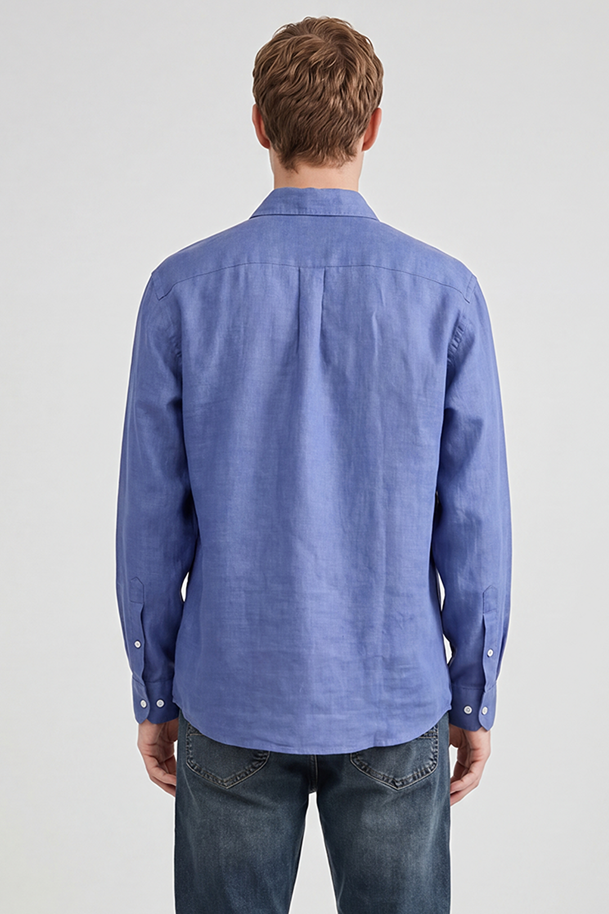 %100 Keten Regular Fit Normal Kesim Lacivert Gömlek - Navy-L2510549410 (görsel 5)