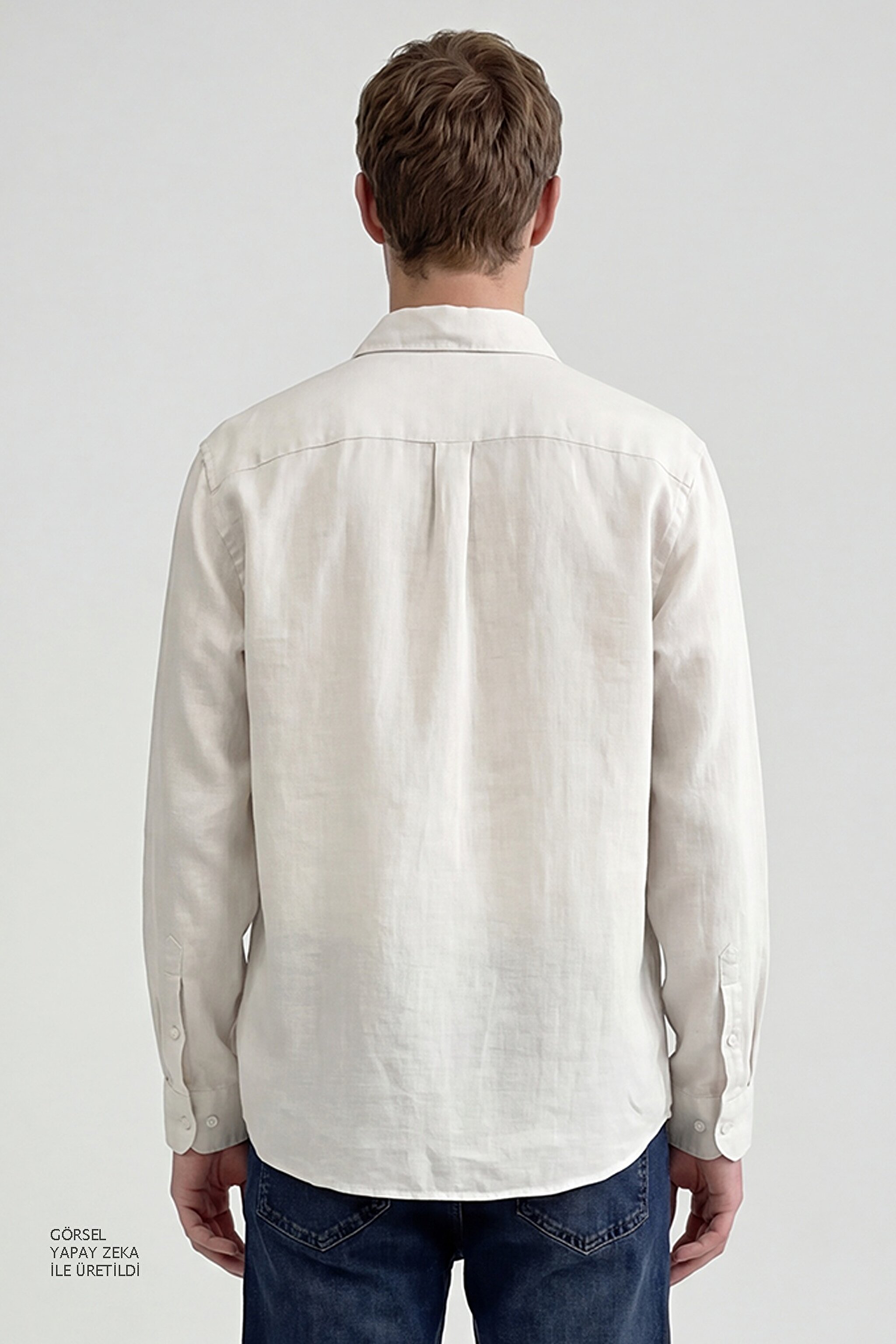 %100 Keten Regular Fit Normal Kesim Bej Gömlek - Beige-L2510549614 (görsel 5)