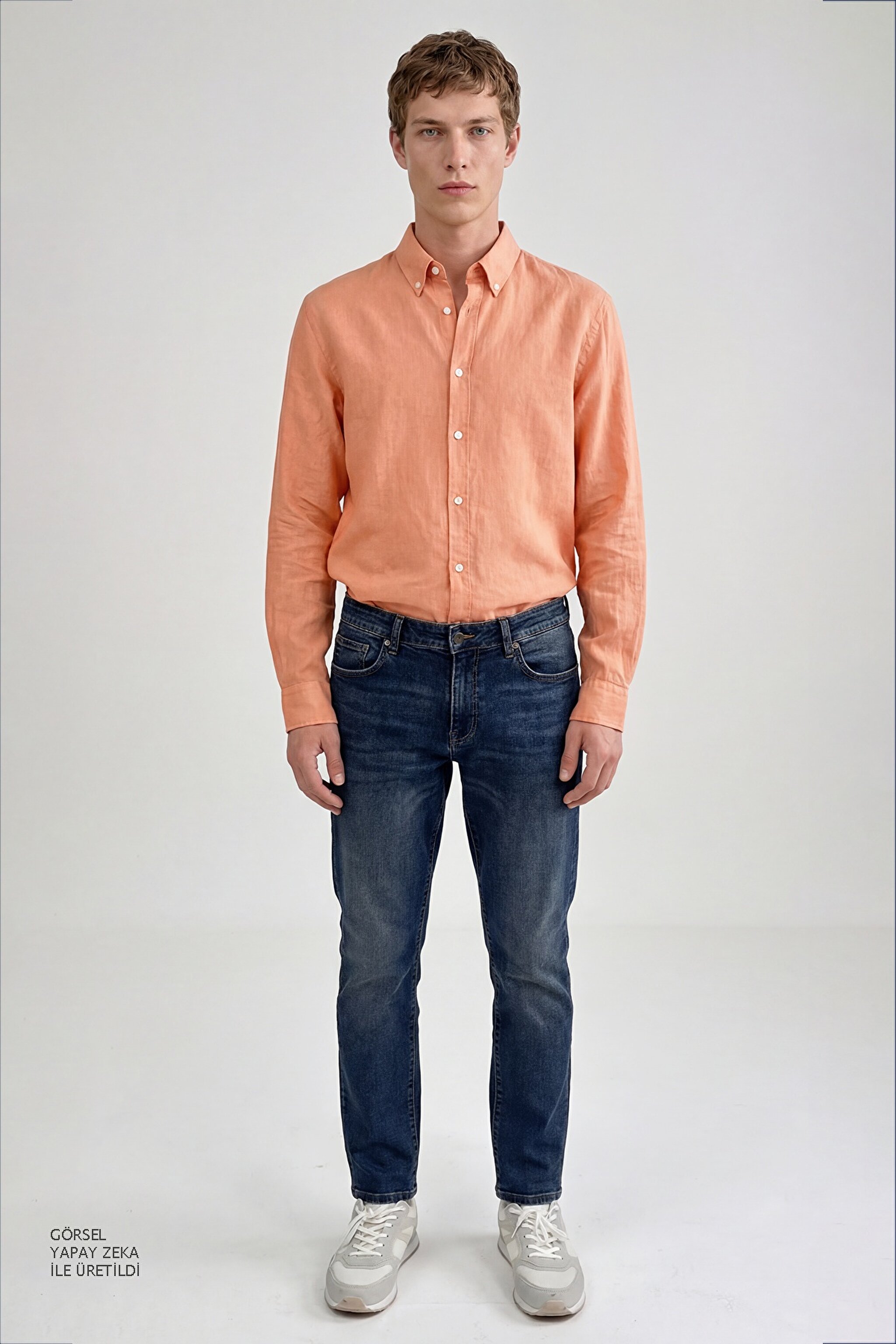 %100 Keten Regular Fit Normal Kesim Turuncu Gömlek - Orange-L2510549700 (görsel 3)