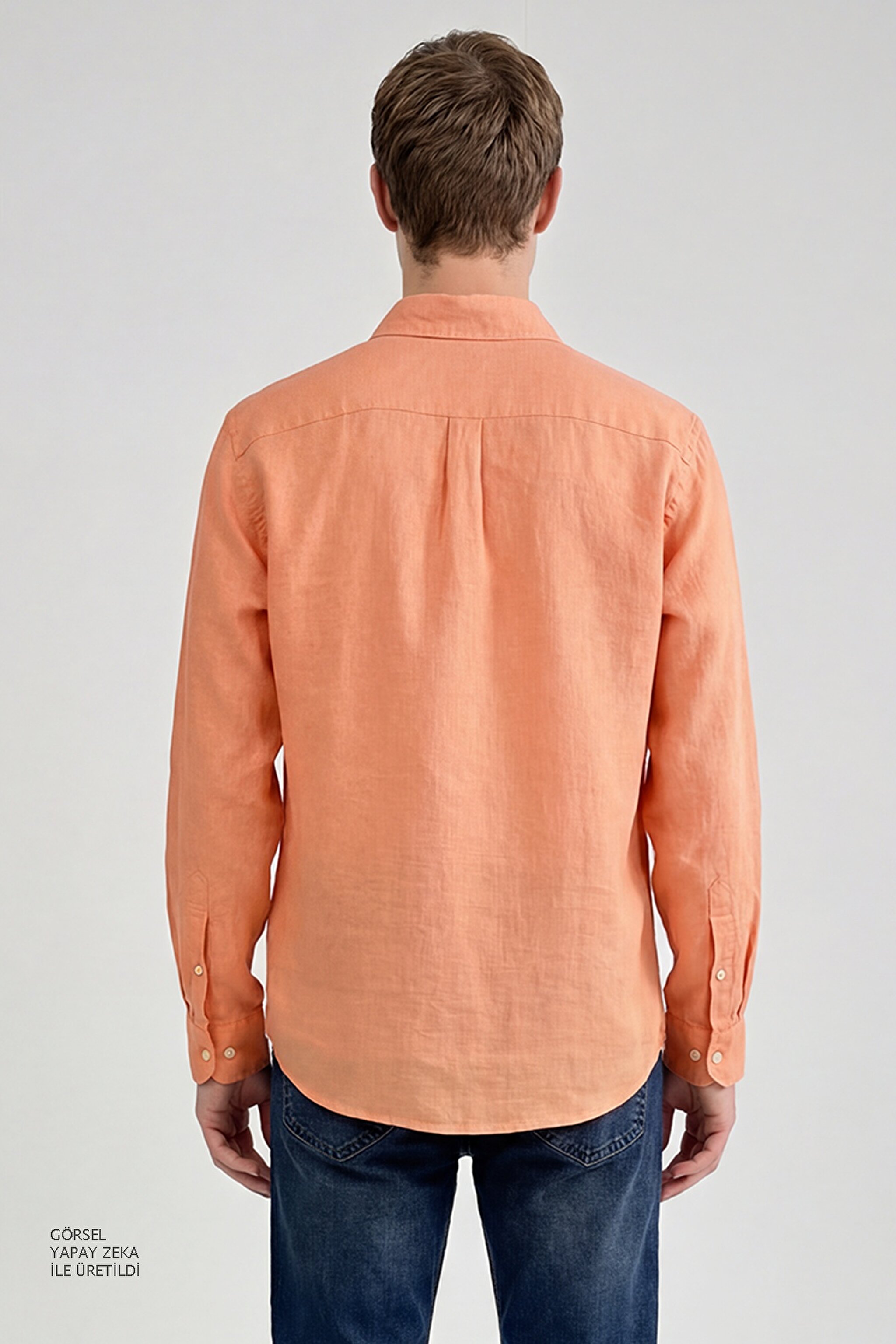 %100 Keten Regular Fit Normal Kesim Turuncu Gömlek - Orange-L2510549700 (görsel 5)