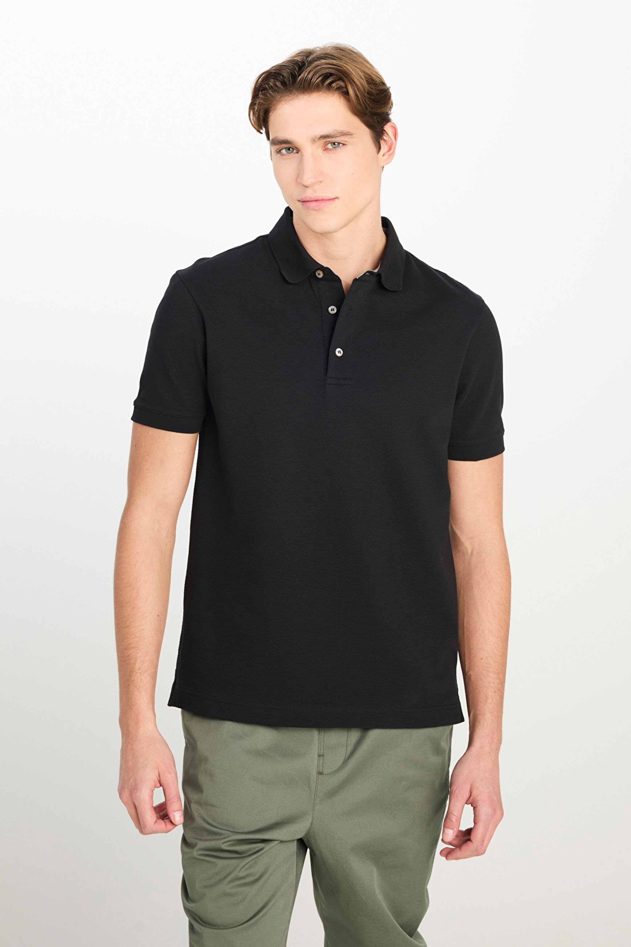 Regular Fit Normal Kesim Siyah Pamuklu Polo Yaka Tişört