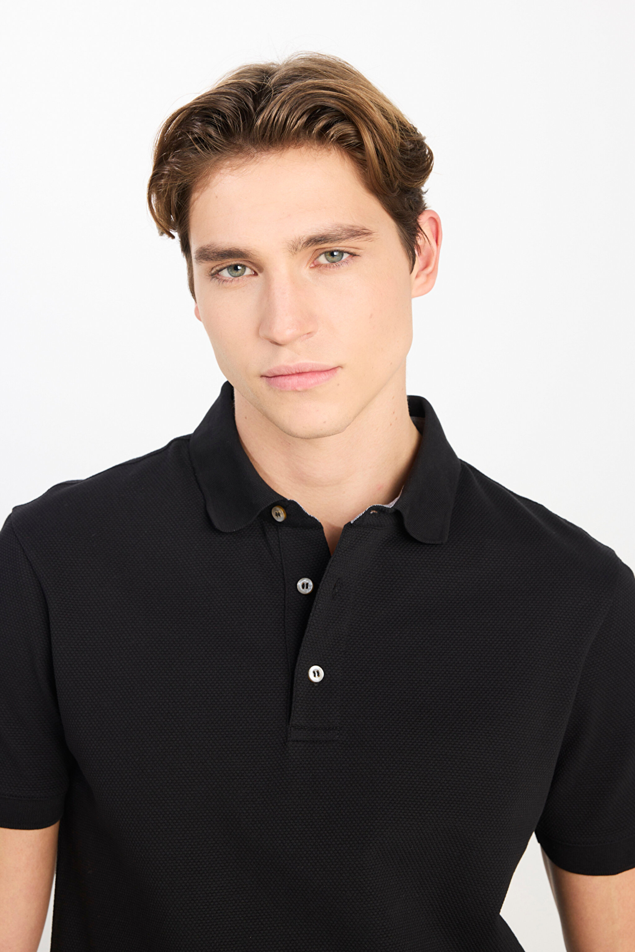 Regular Fit Normal Kesim Siyah Pamuklu Polo Yaka Tişört - Black-L2510551001 (görsel 4)