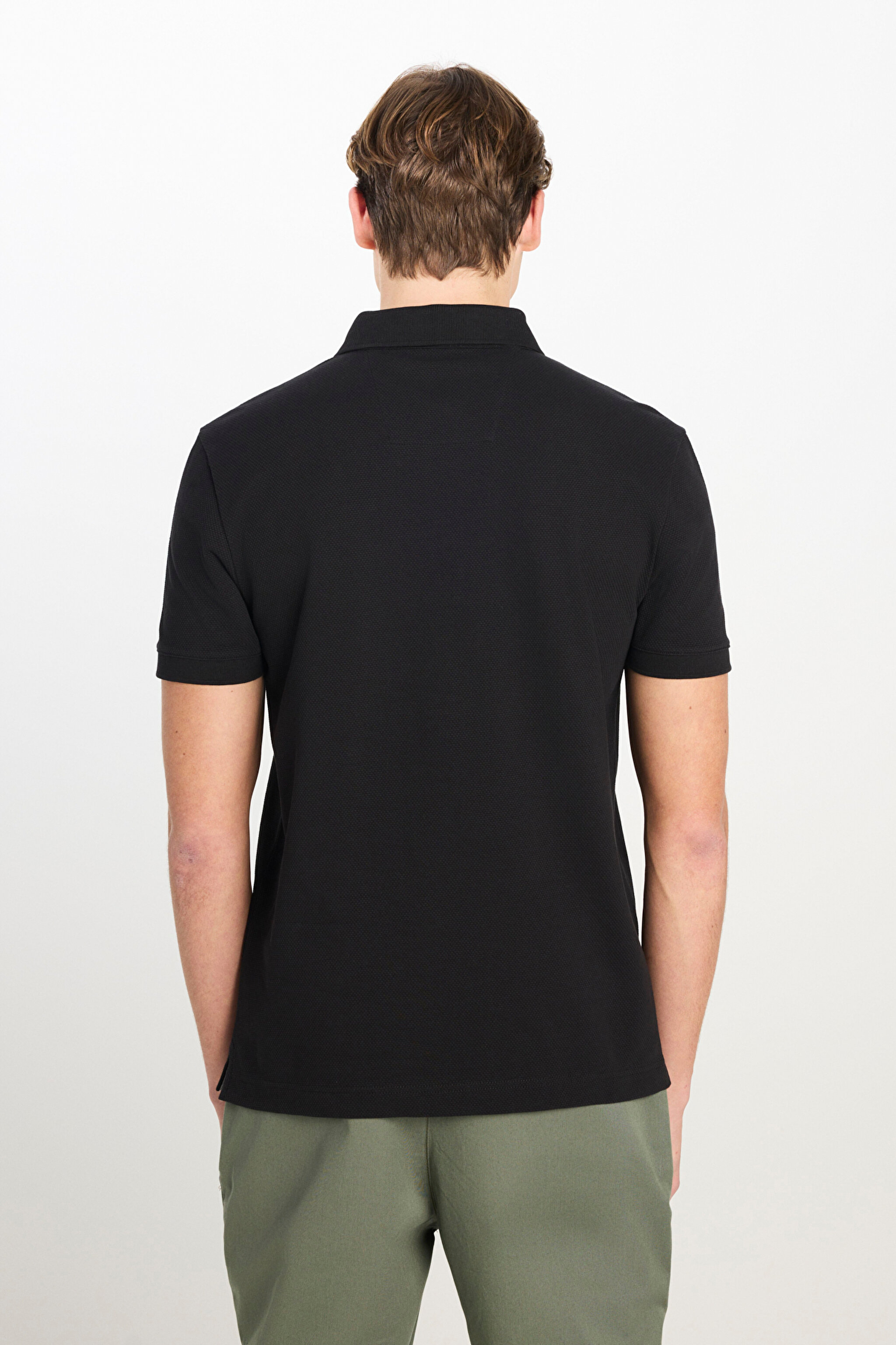 Regular Fit Normal Kesim Siyah Pamuklu Polo Yaka Tişört - Black-L2510551001 (görsel 5)