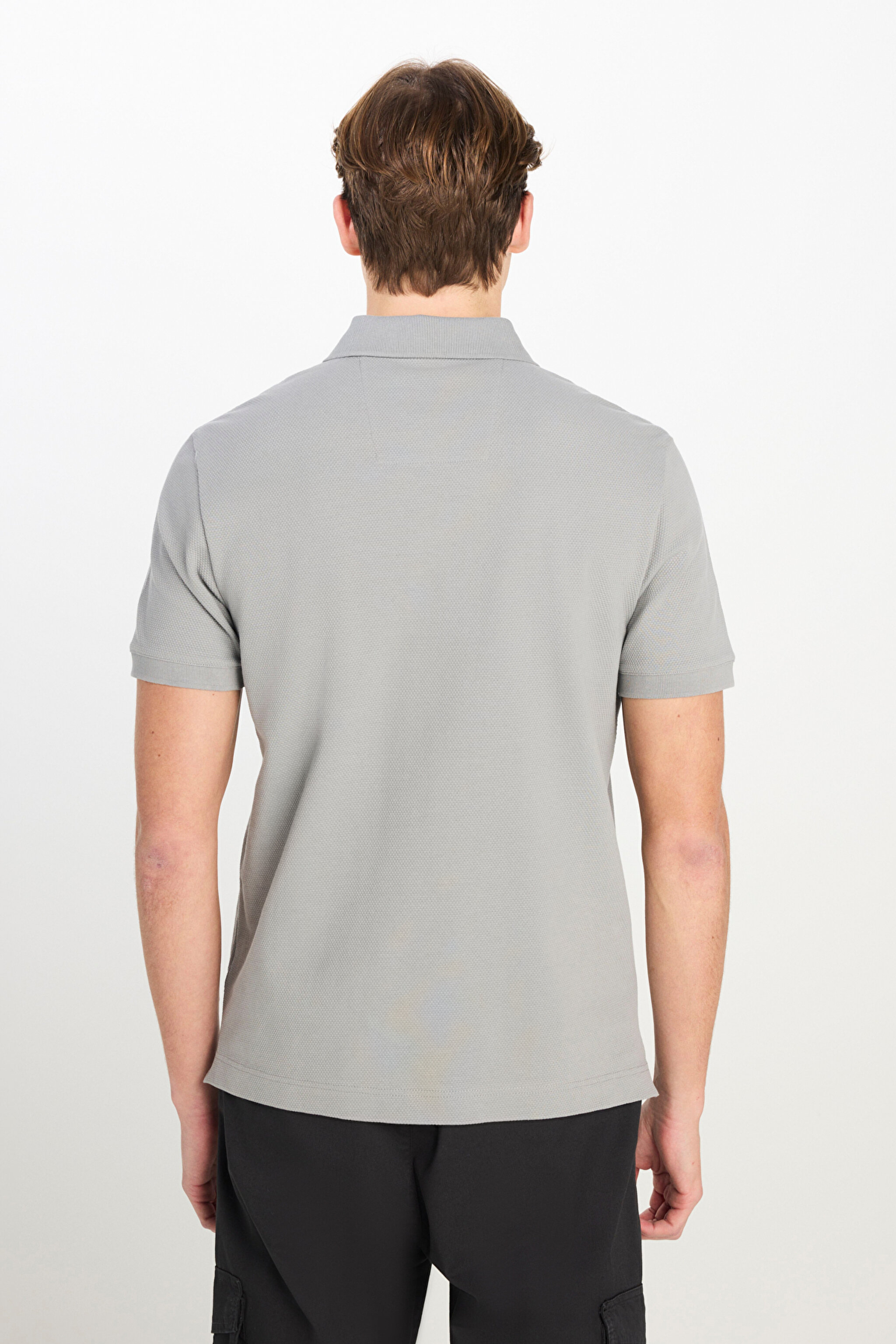 Regular Fit Normal Kesim Pamuklu Gri Polo Yaka Tişört - Gray-L2510551035 (görsel 5)
