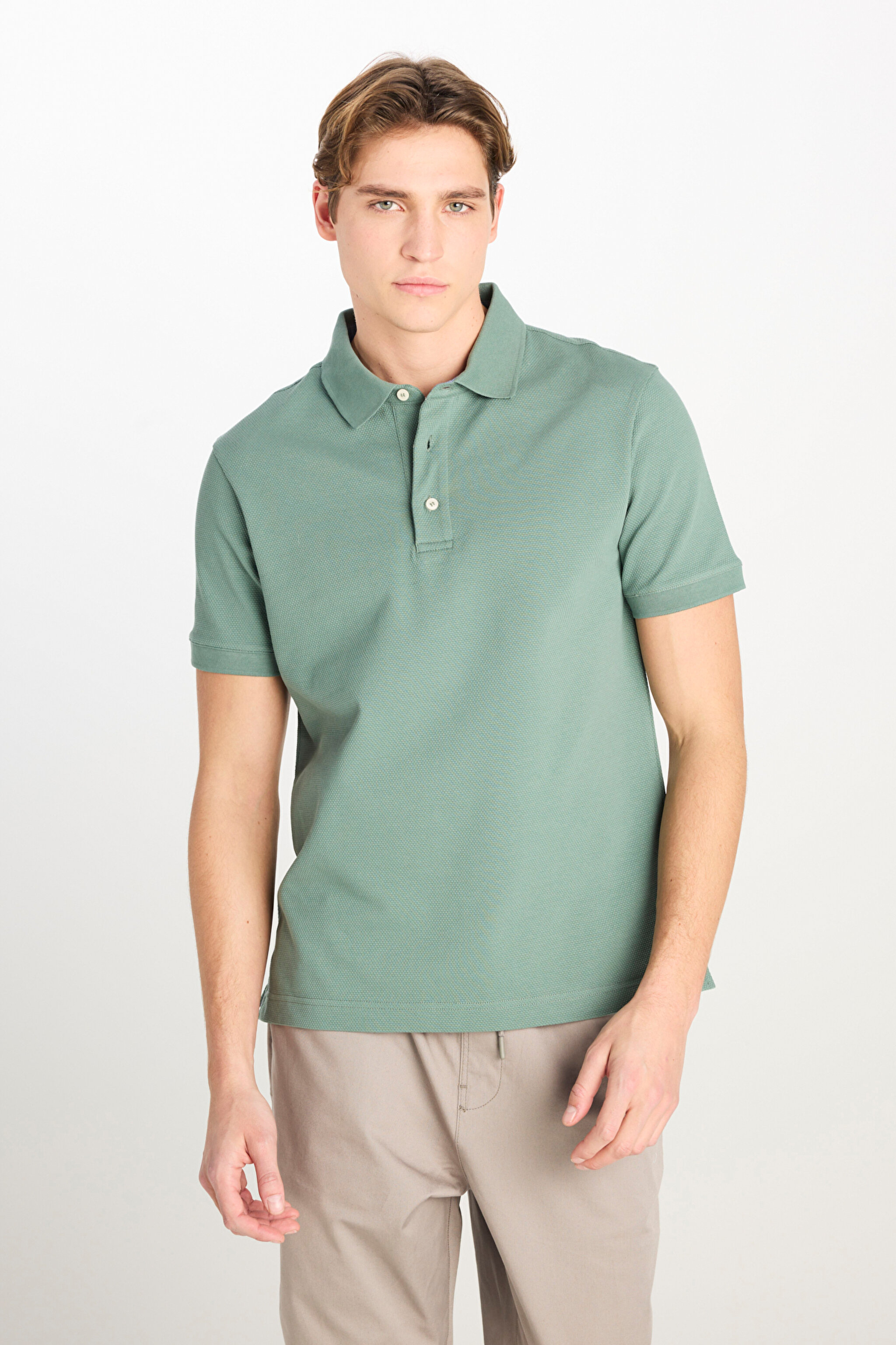 Regular Fit Normal Kesim Pamuklu Koyu Yeşil Polo Yaka Tişört - Dark Green-L2510551826