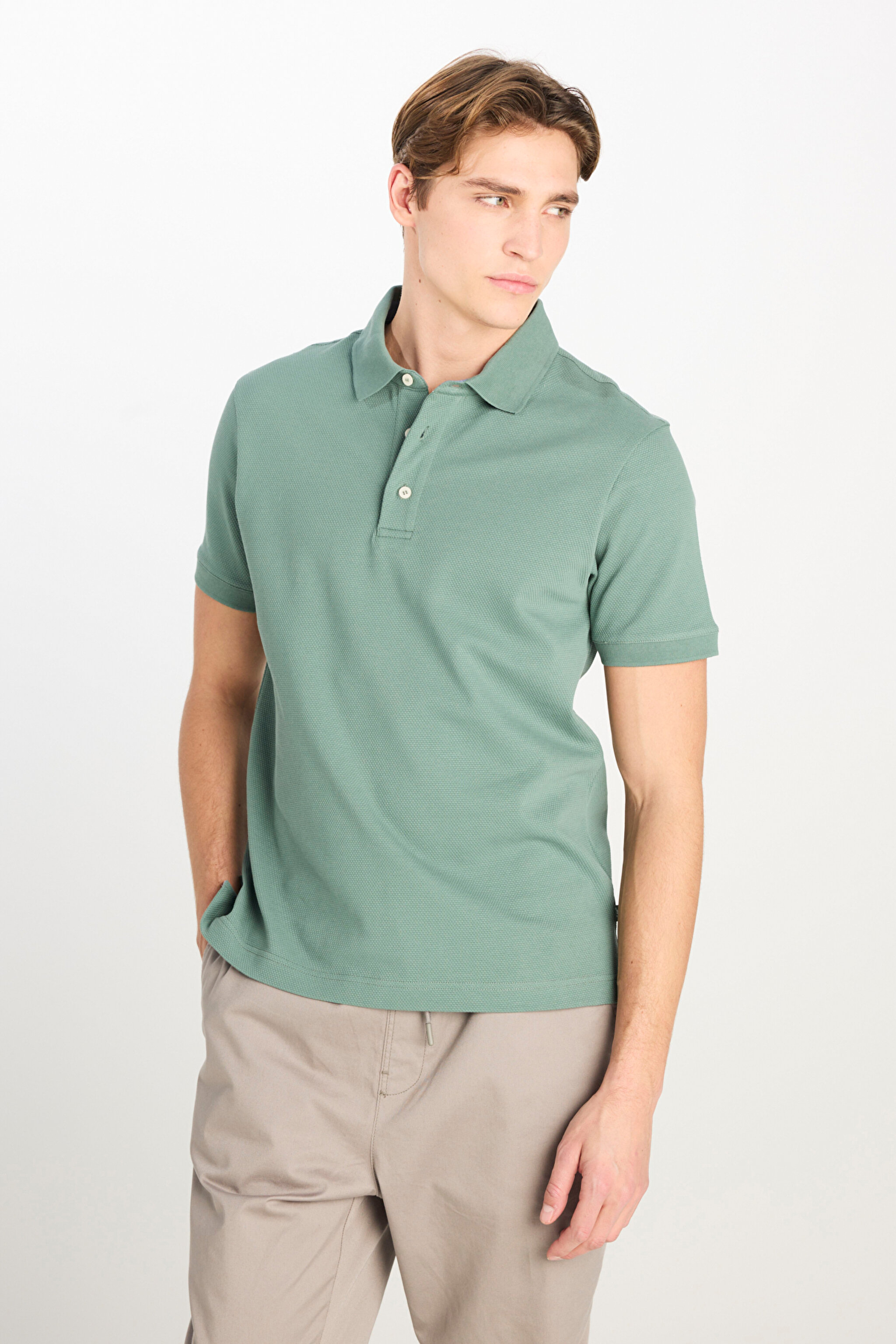 Regular Fit Normal Kesim Pamuklu Koyu Yeşil Polo Yaka Tişört - Dark Green-L2510551826 (görsel 2)
