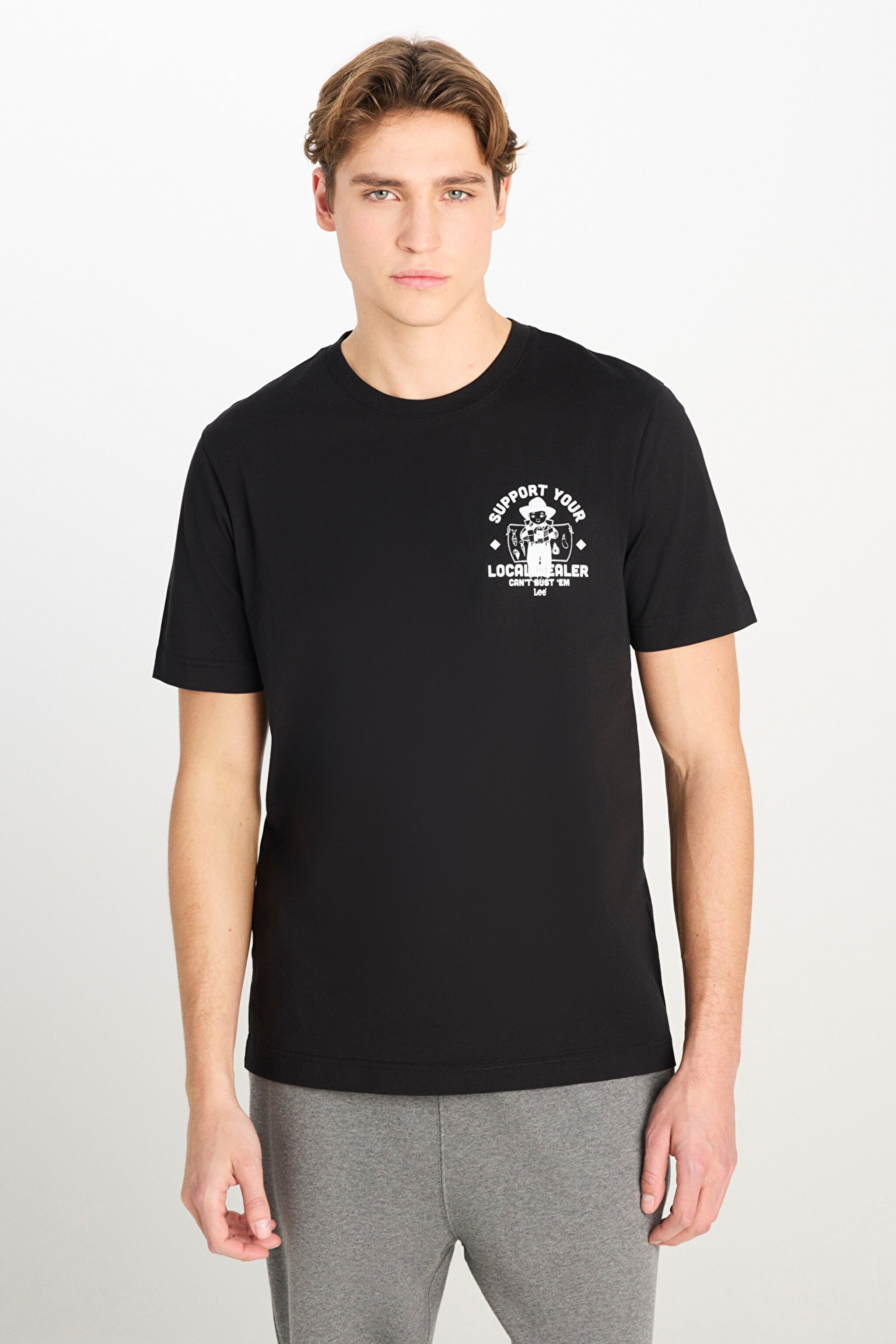 %100 Pamuk Regular Fit Normal Kesim Bisiklet Yaka Baskılı Siyah Tişört - Black-L2510554001