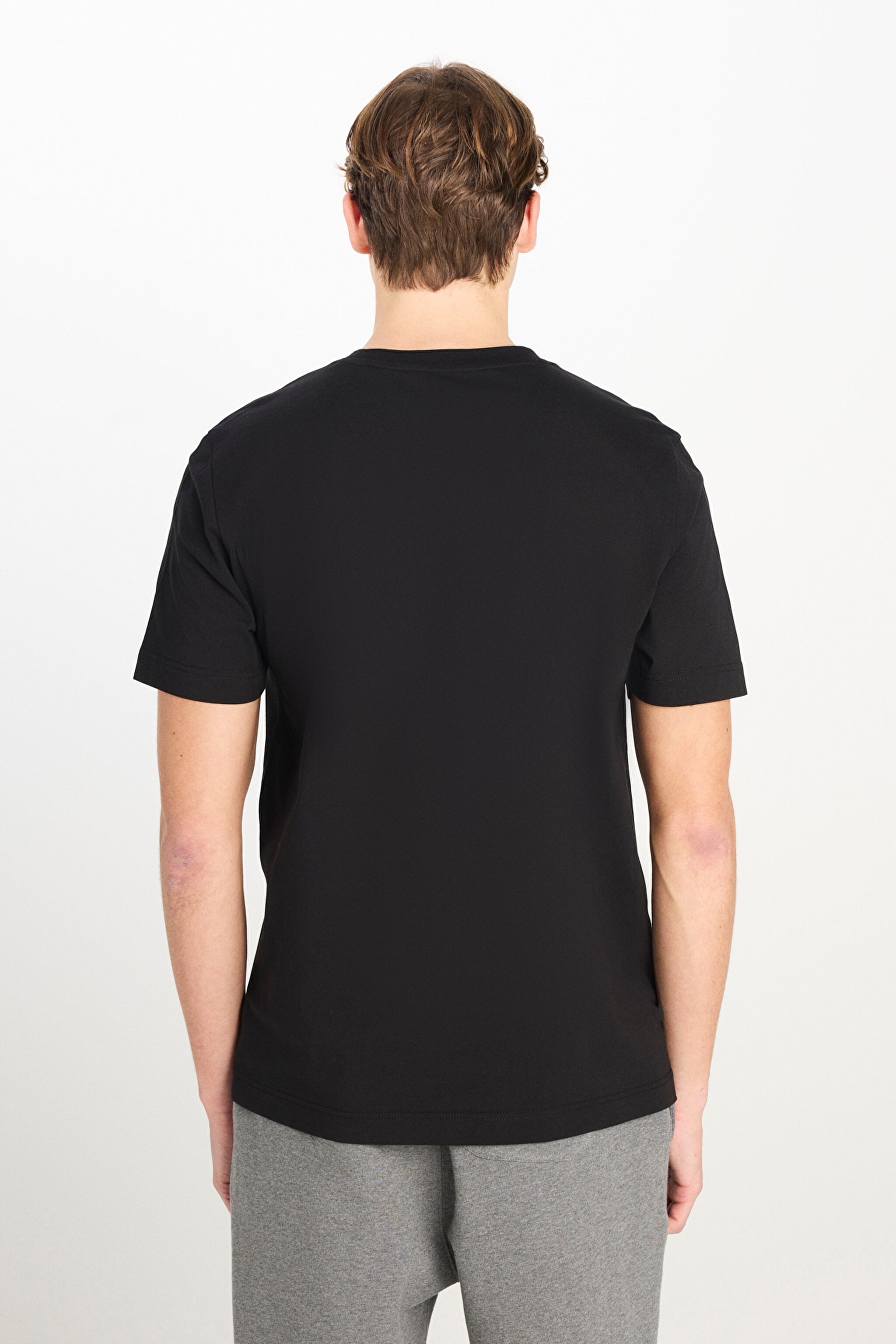 %100 Pamuk Regular Fit Normal Kesim Bisiklet Yaka Baskılı Siyah Tişört - Black-L2510554001 (görsel 5)