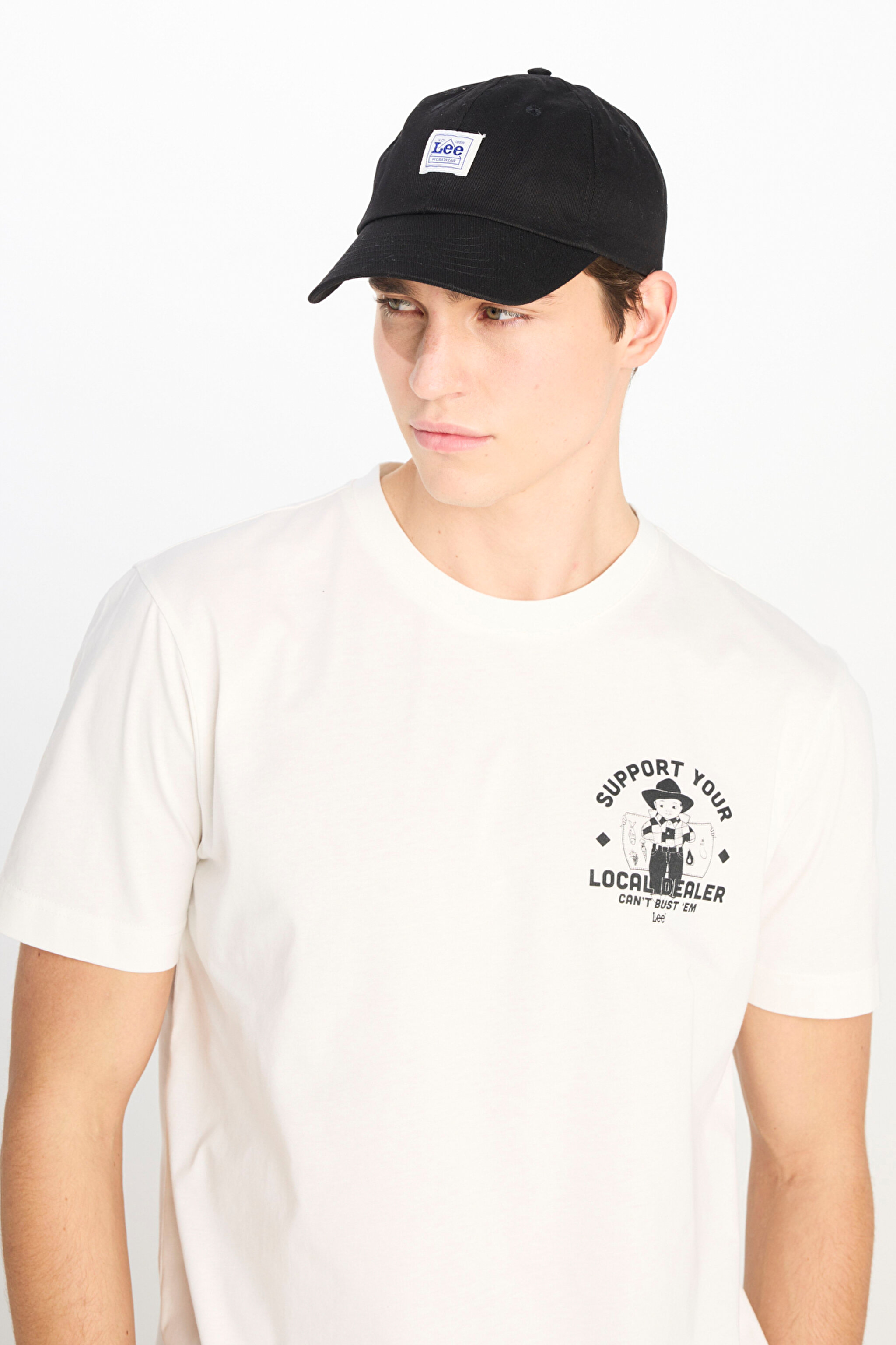 %100 Pamuk Regular Fit Normal Kesim Bisiklet Yaka Baskılı Ekru Tişört - Off White-L2510554102 (görsel 4)