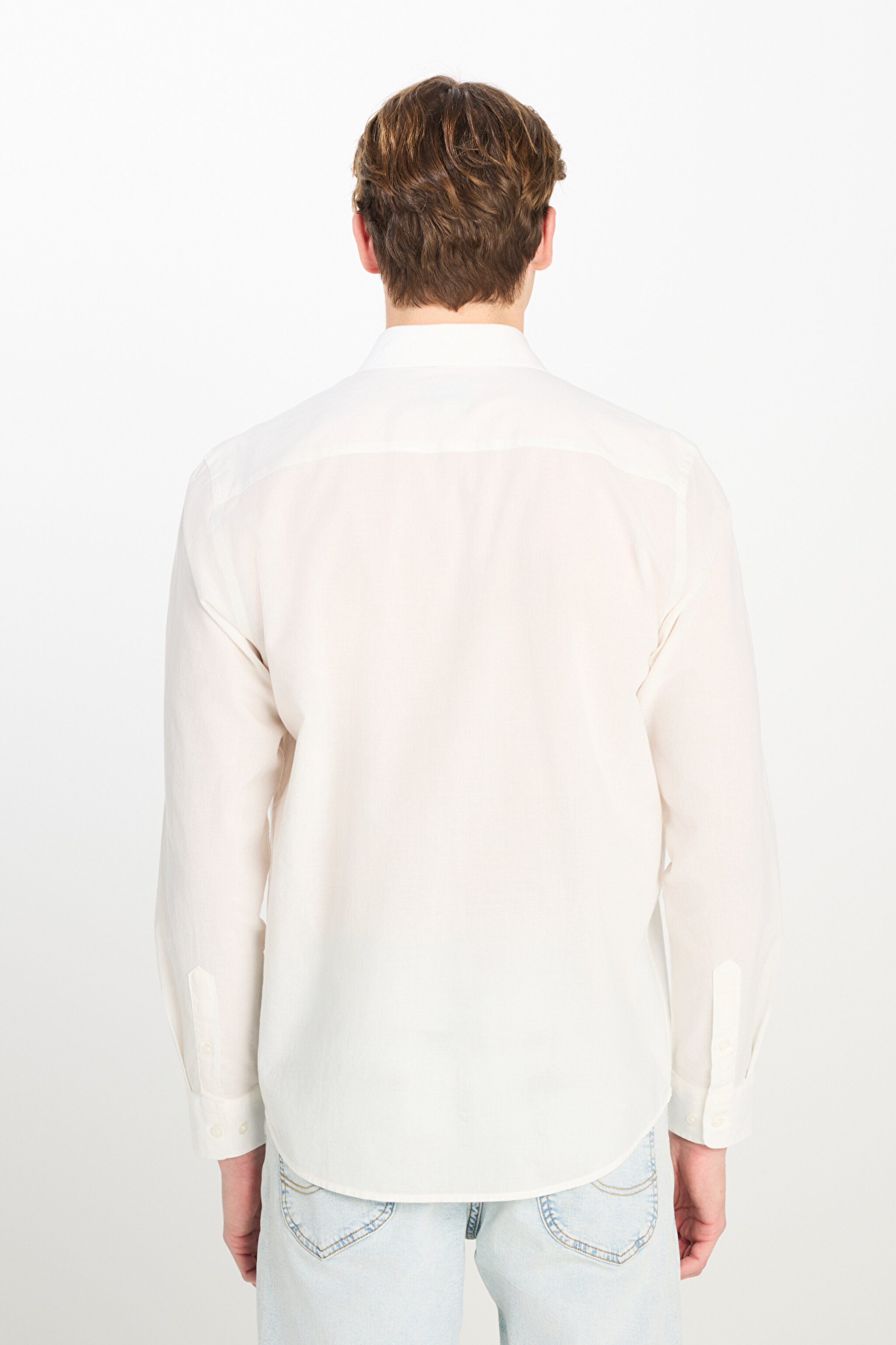 %100 Pamuk Regular Fit Normal Kesim Beyaz Gömlek - White-L2510557100 (görsel 5)