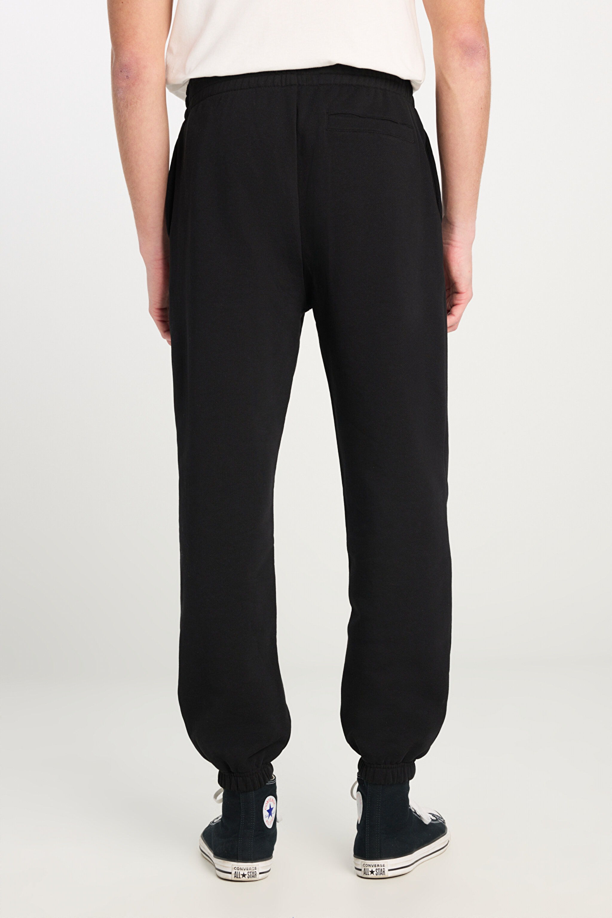 %100 Pamuk Regular Fit Normal Kesim Ribanalı Paça Siyah Jogger Pantolon - Black-L2510567001 (görsel 5)