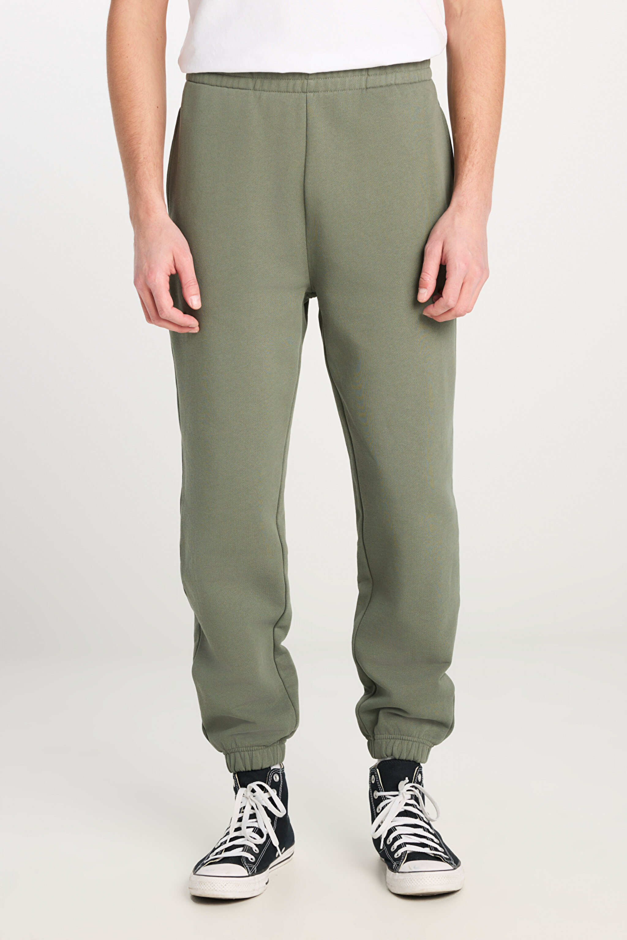 %100 Pamuk Regular Fit Normal Kesim Ribanalı Paça Haki Jogger Pantolon - Khaki-L2510567801 (görsel 2)