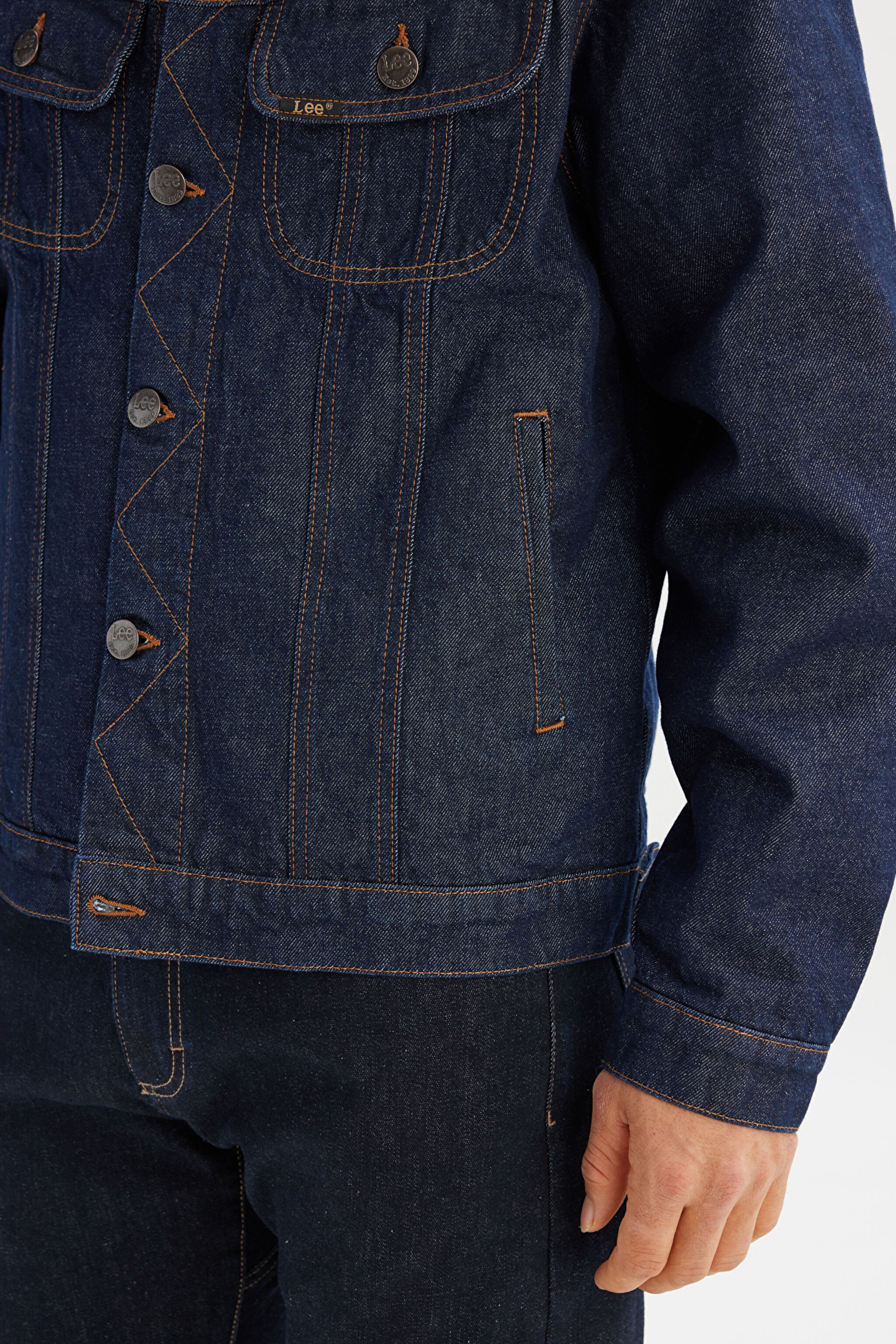 %100 Pamuk Regular Fit Normal Kesim Cepli Denim Kot Ceket - Rinsewash-L252001723 (görsel 5)