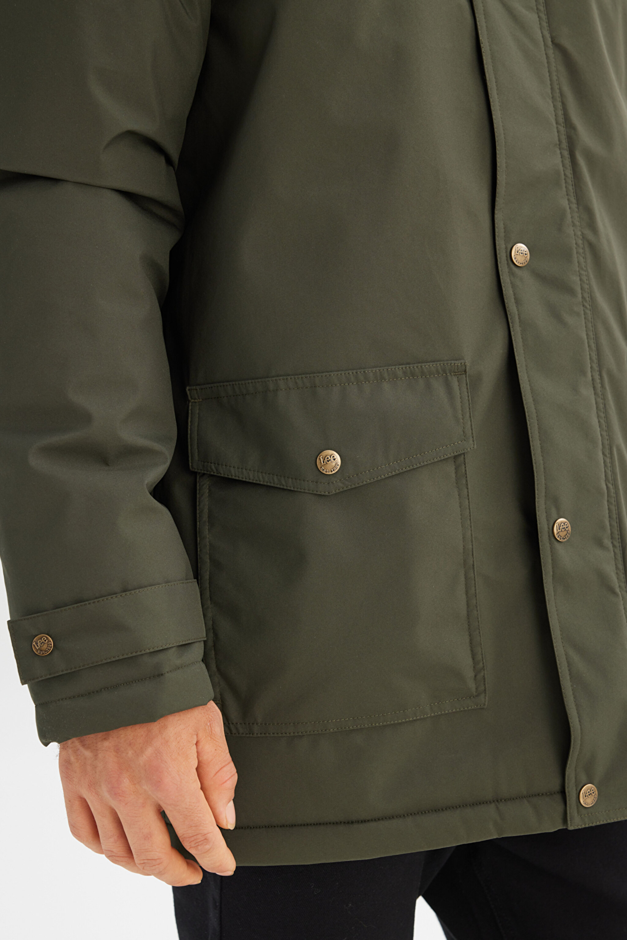 Sıcak Tutan Regular Fit Normal Kesim İçi Polarlı Cepli Parka - Olive-L2520059308 (görsel 5)