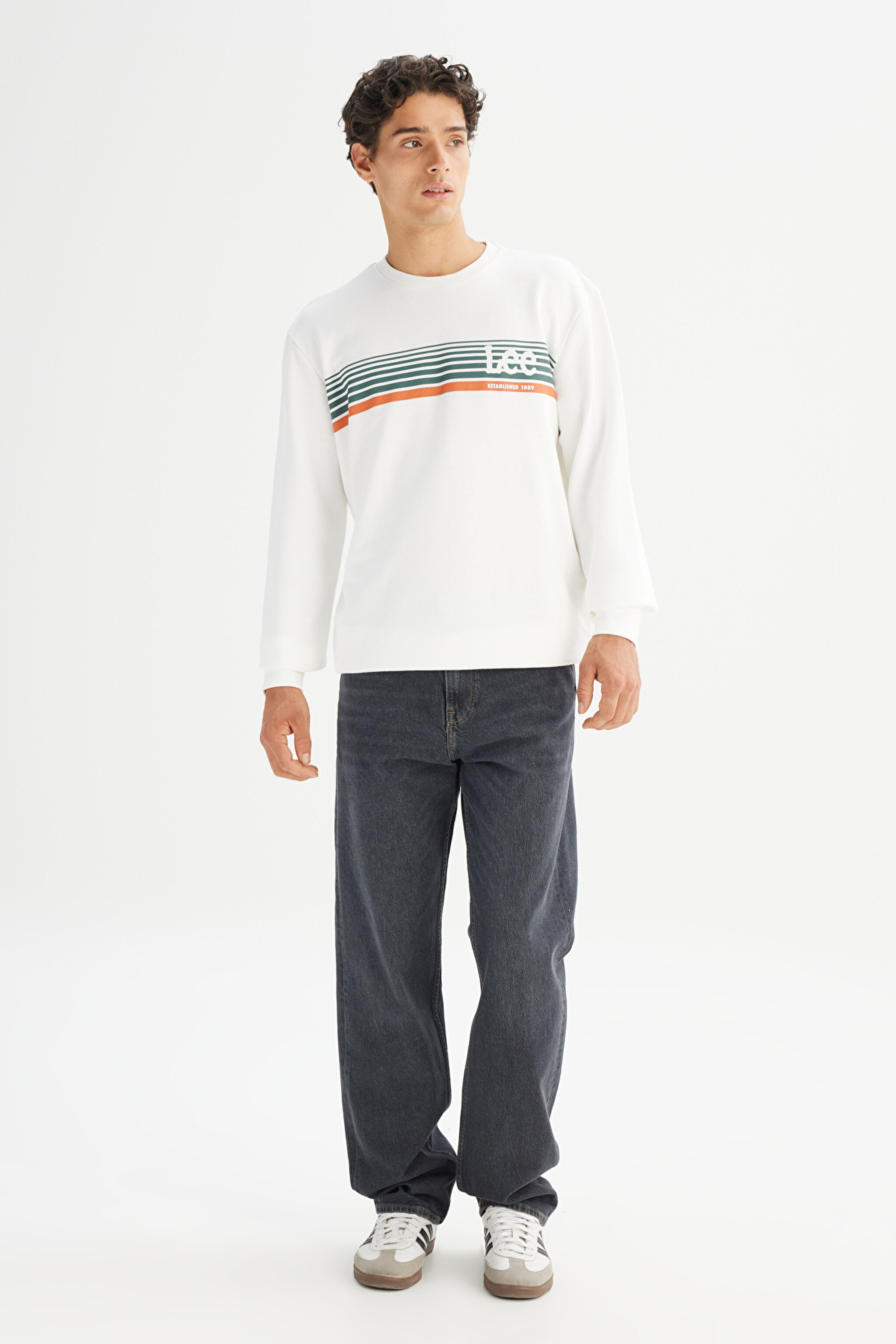 Regular Fit Normal Kesim Bisiklet Yaka Baskılı Kırık Beyaz Sweatshirt - Off White-L2520099102 (görsel 2)