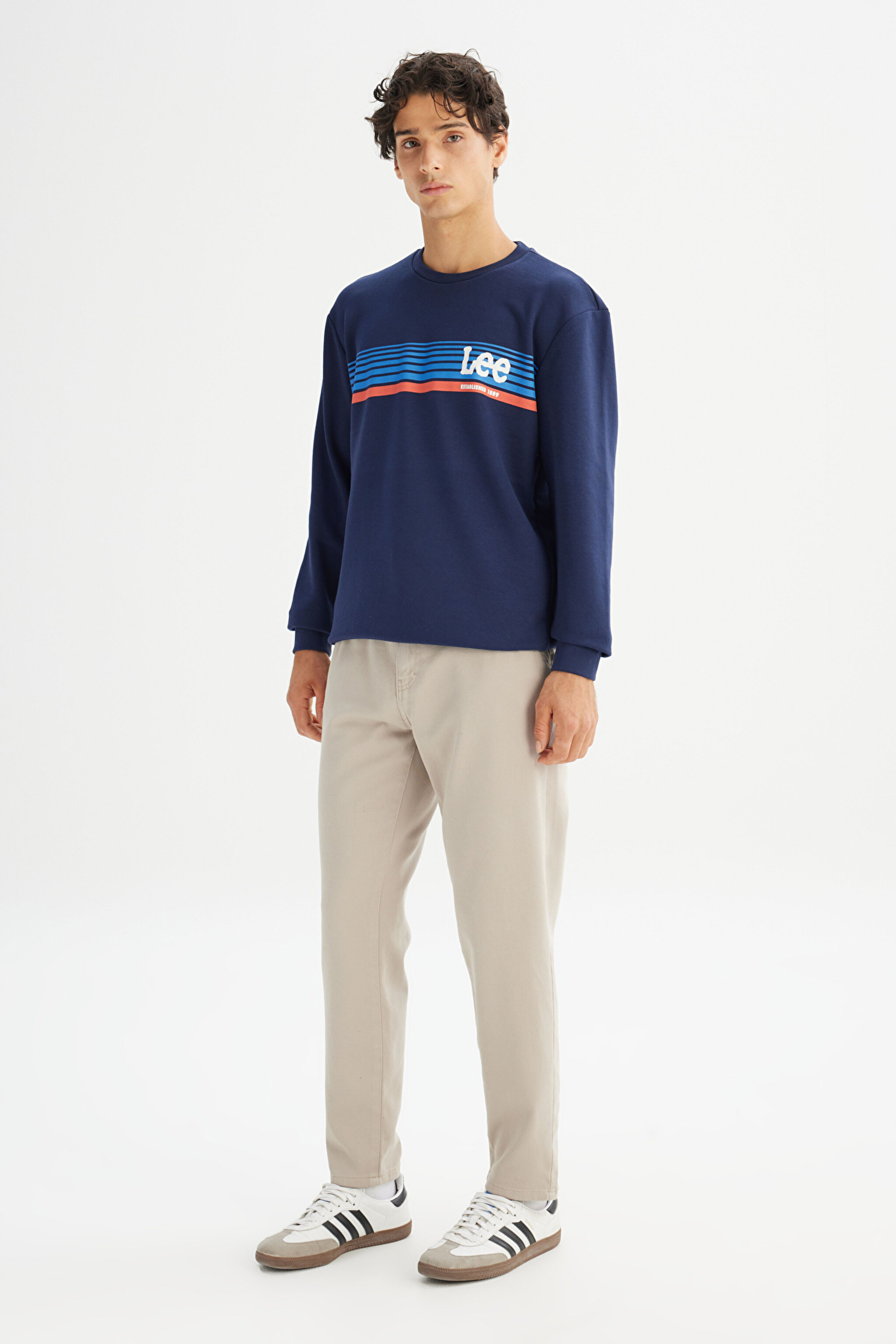 Regular Fit Normal Kesim Bisiklet Yaka Baskılı Lacivert Sweatshirt - DarKNavy-L2520099411 (görsel 2)