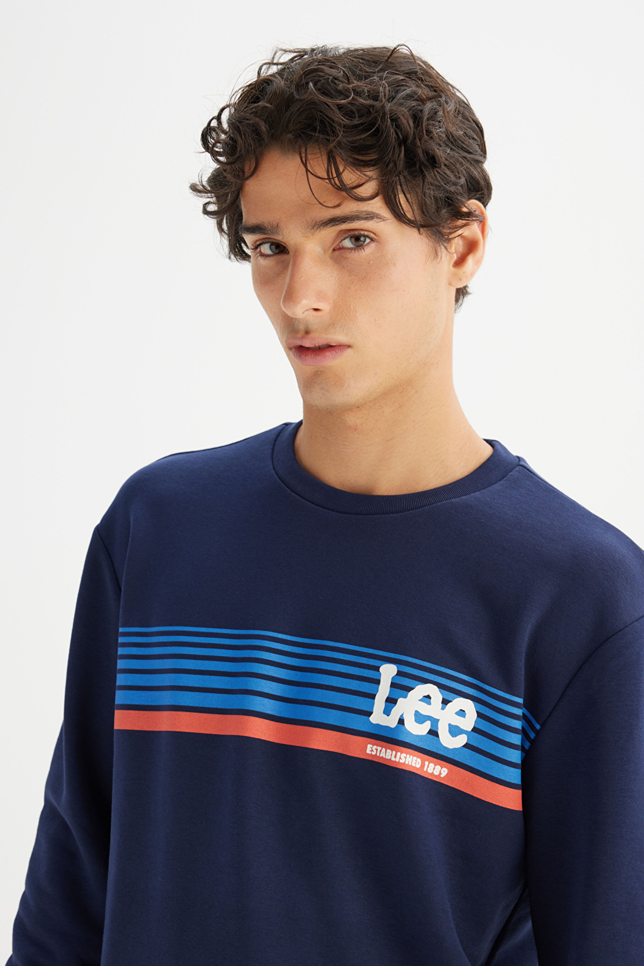 Regular Fit Normal Kesim Bisiklet Yaka Baskılı Lacivert Sweatshirt - DarKNavy-L2520099411 (görsel 4)