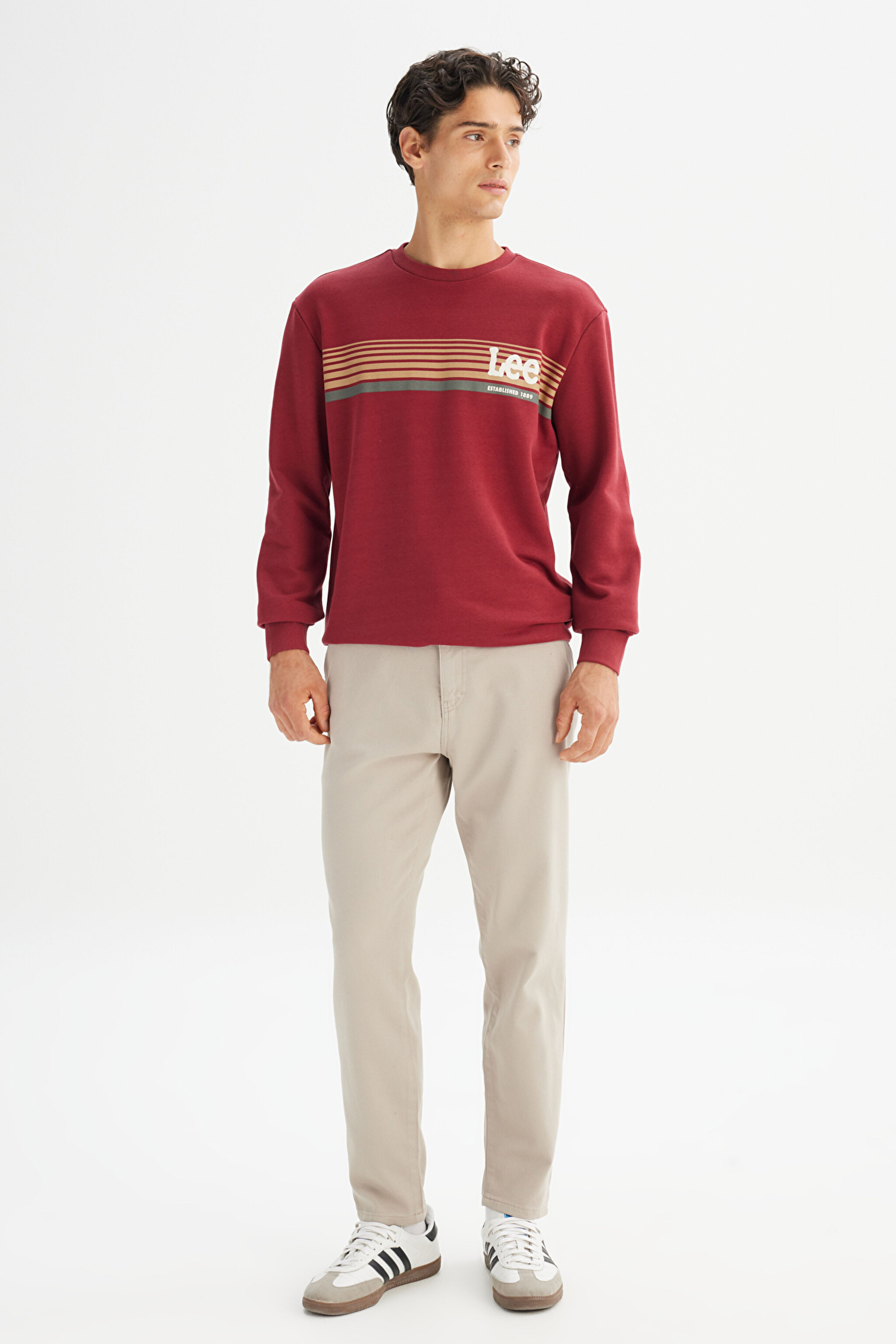 Regular Fit Normal Kesim Bisiklet Yaka Baskılı Bordo Sweatshirt - Wine-L2520099810 (görsel 2)