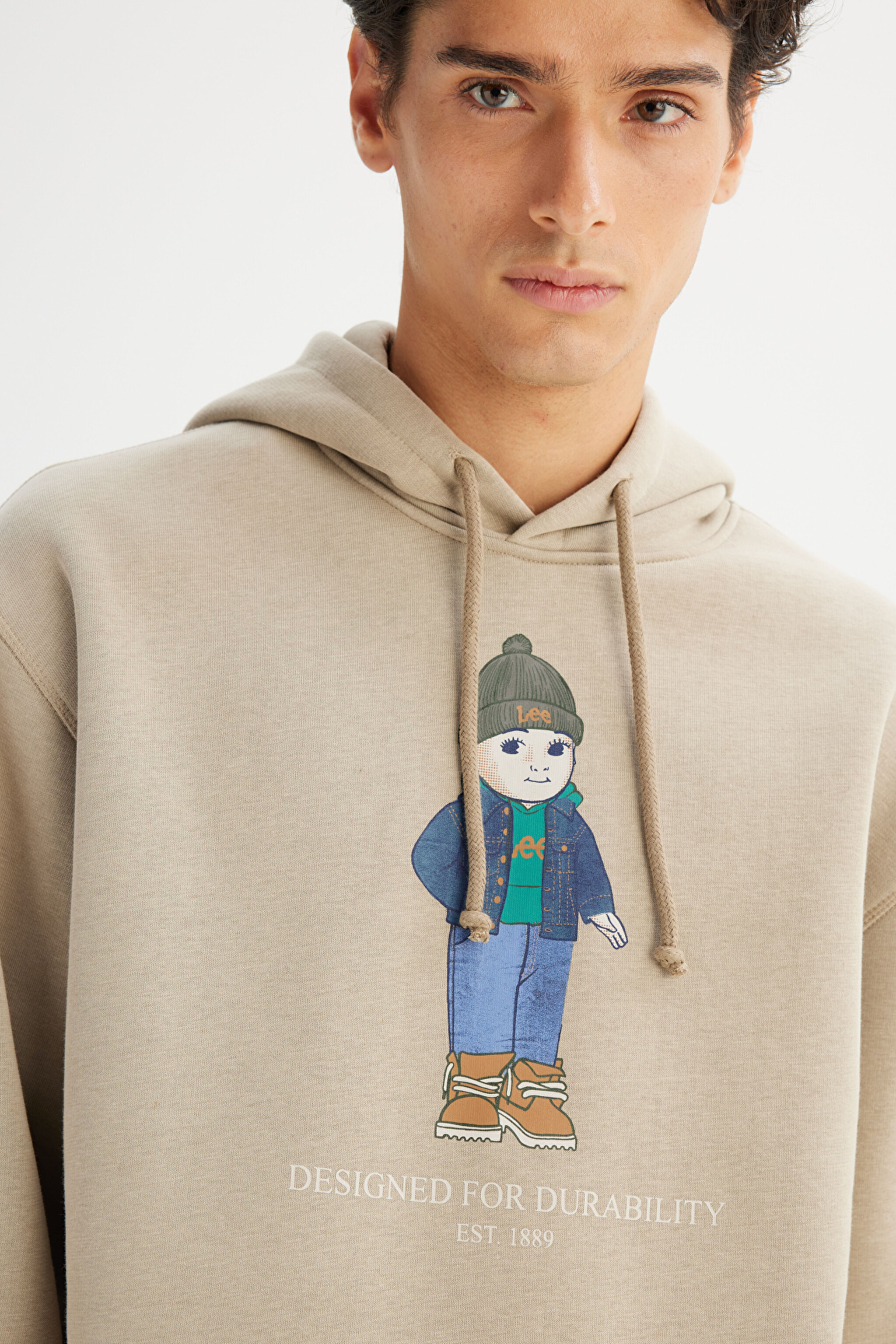 Pamuklu İçi Polarlı Regular Fit Kapüşonlu Logo Detaylı Sweatshirt - Beige-L2520102614 (görsel 4)