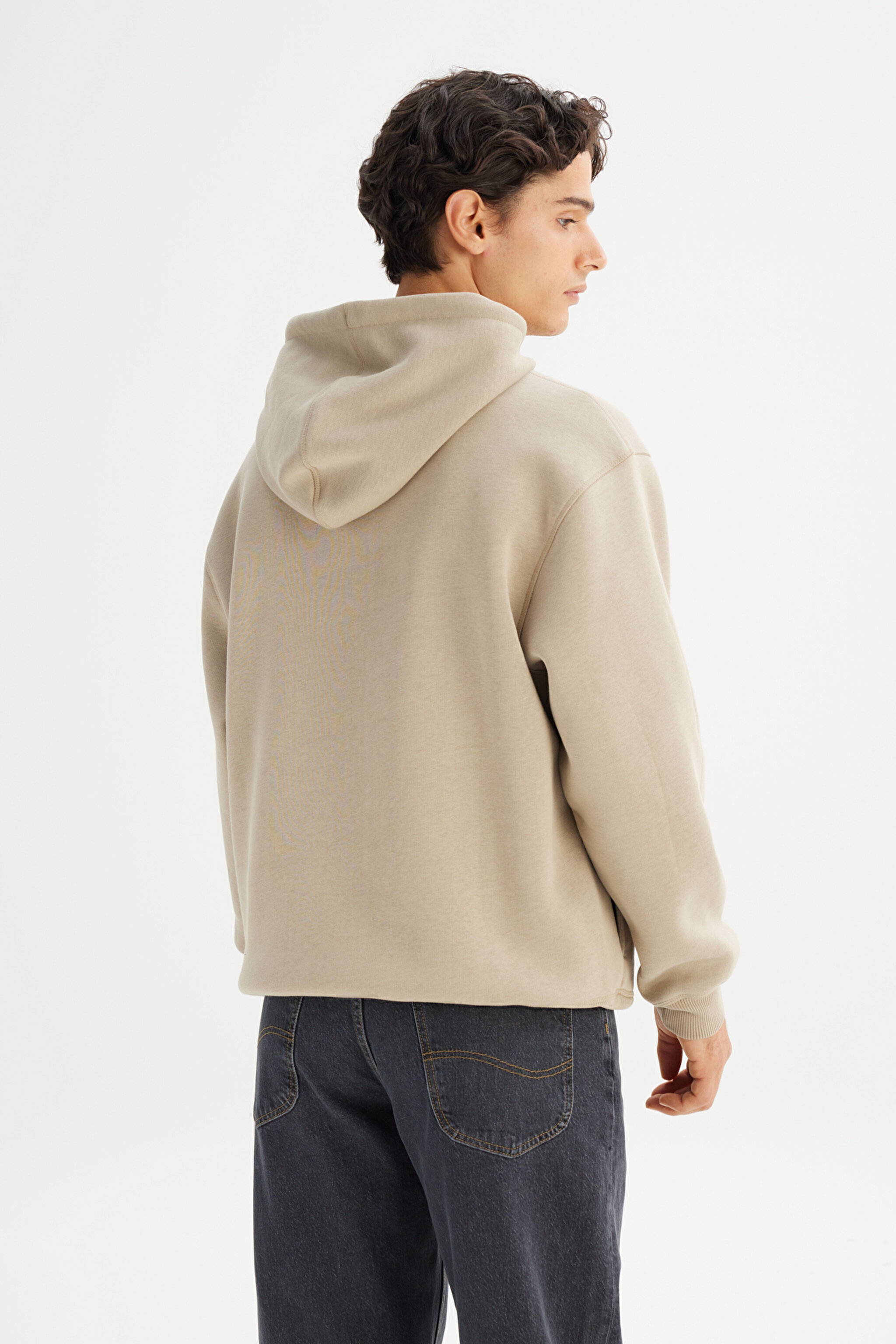 Pamuklu İçi Polarlı Regular Fit Kapüşonlu Logo Detaylı Sweatshirt - Beige-L2520102614 (görsel 5)