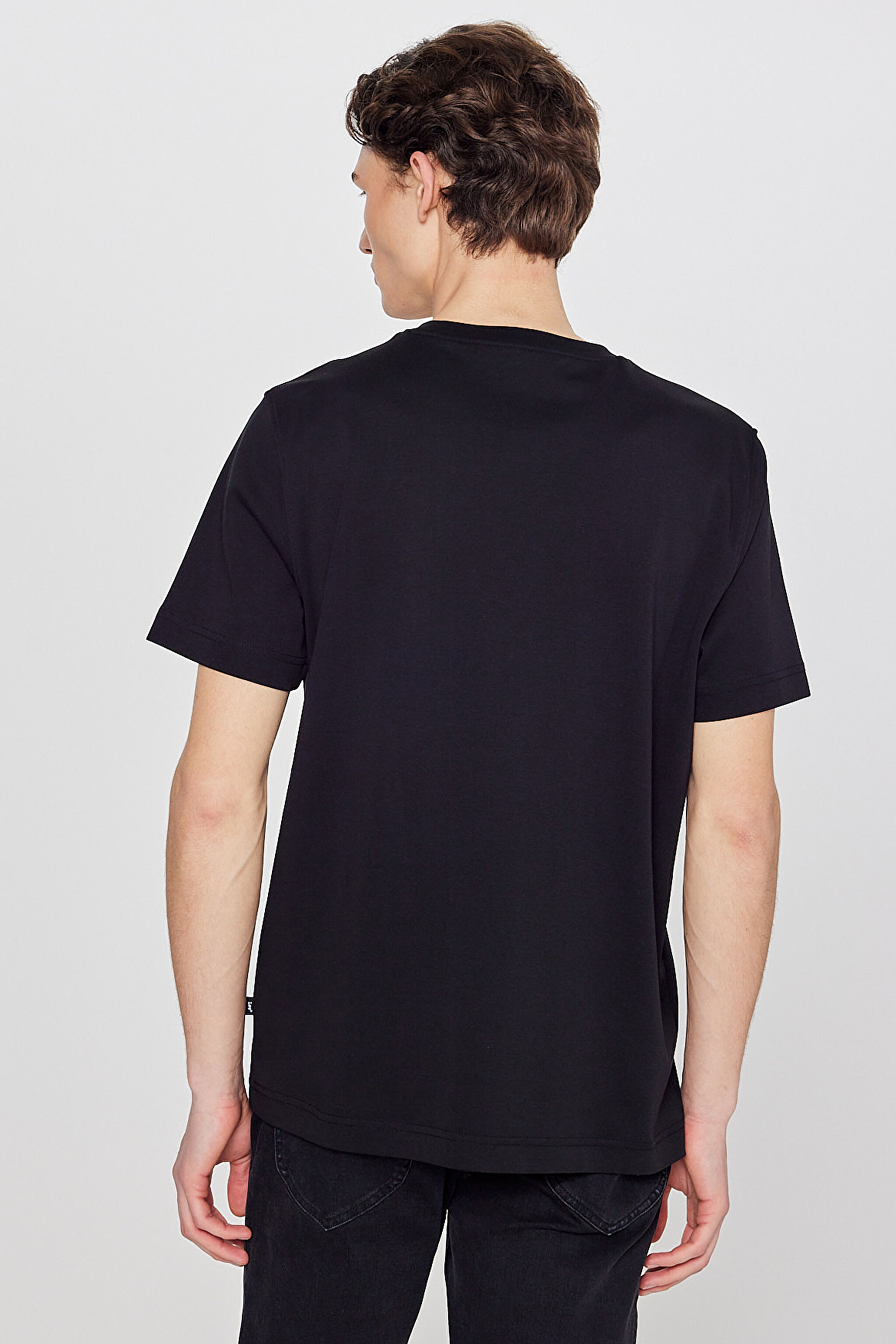 %100 Pamuk Regular Fit Normal Kesim Bisiklet Yaka Basic Tişört - Black-L2520112001 (görsel 5)