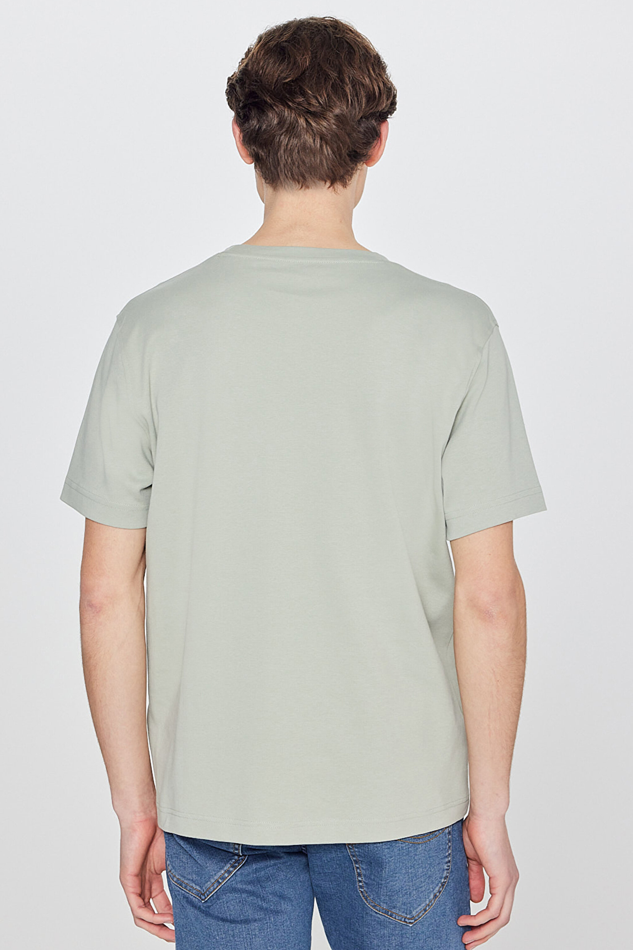 %100 Pamuk Regular Fit Normal Kesim Bisiklet Yaka Basic Tişört - Light Green-L2520112299 (görsel 5)