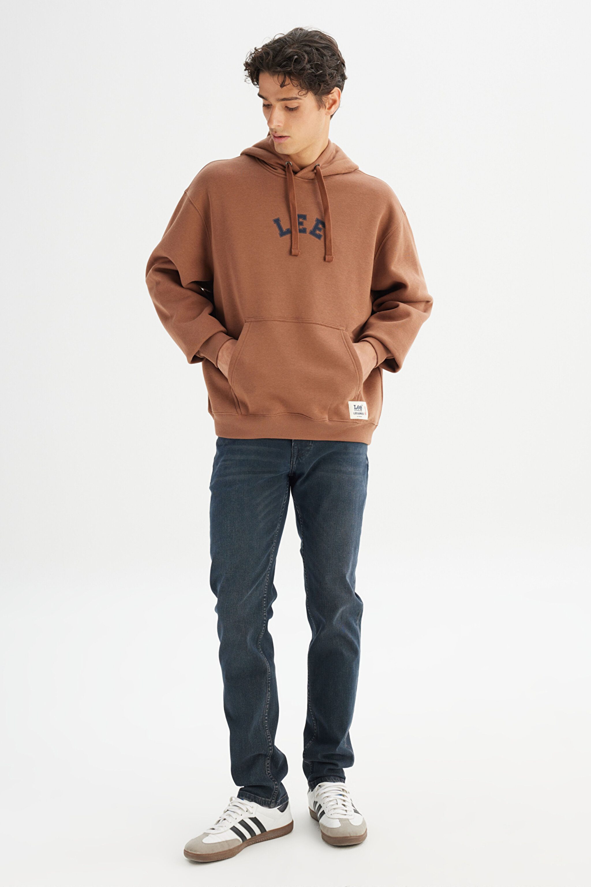 Pamuklu Regular Fit Normal Kesim Kapüşonlu İçi Polarlı Sweatshirt - Dark Brown-L2520157024 (görsel 2)