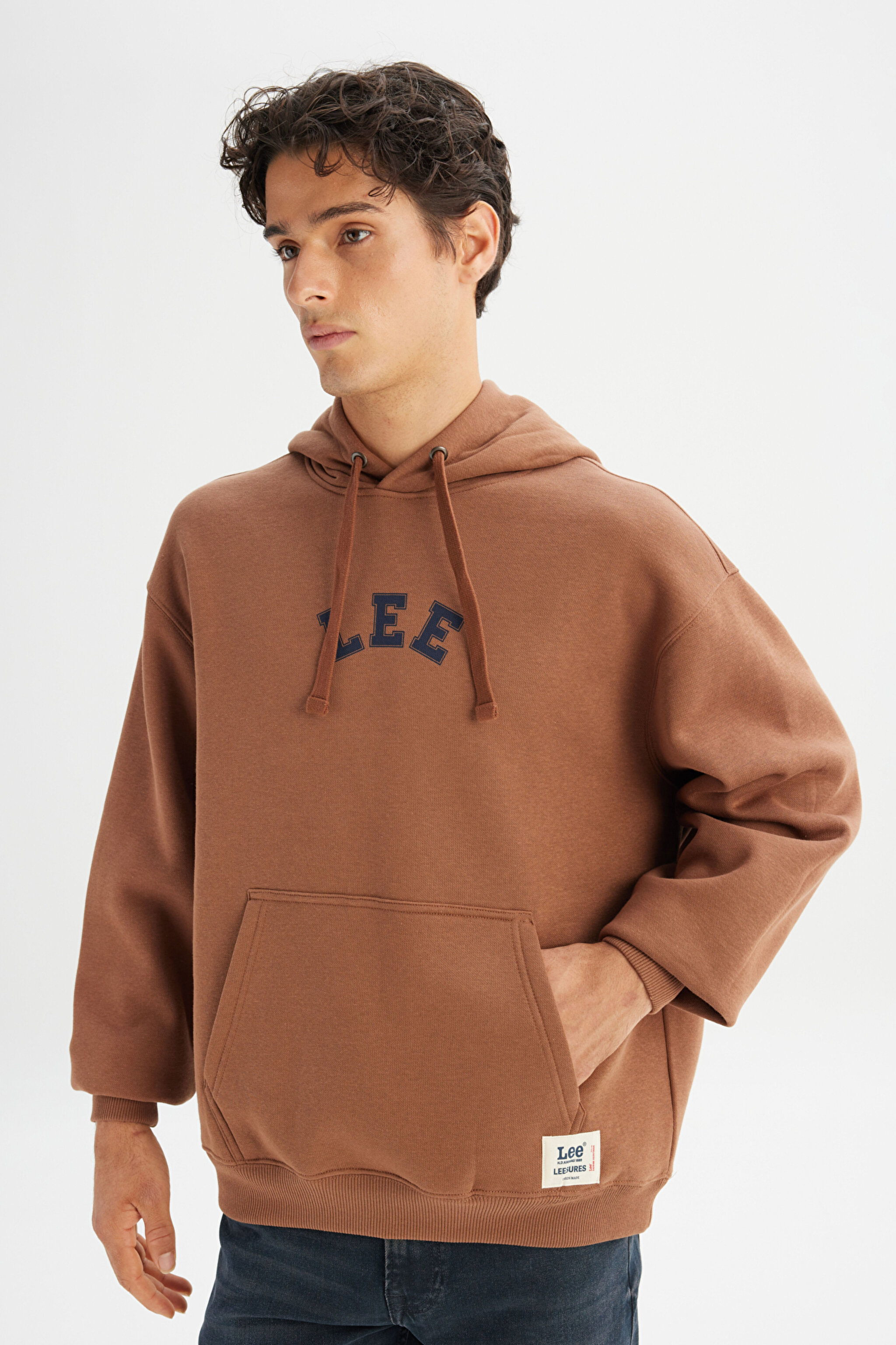 Pamuklu Regular Fit Normal Kesim Kapüşonlu İçi Polarlı Sweatshirt - Dark Brown-L2520157024 (görsel 3)