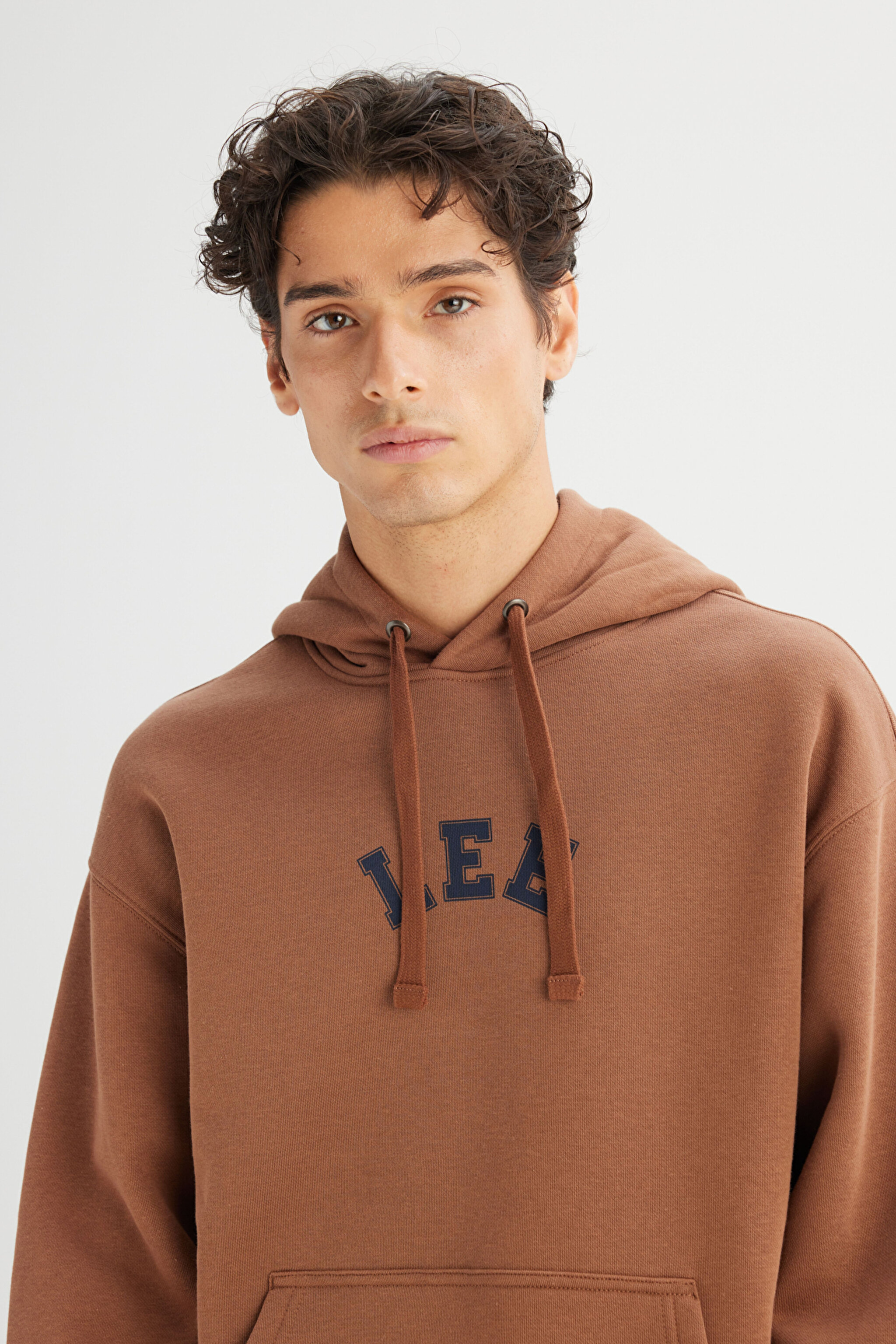 Pamuklu Regular Fit Normal Kesim Kapüşonlu İçi Polarlı Sweatshirt - Dark Brown-L2520157024 (görsel 4)