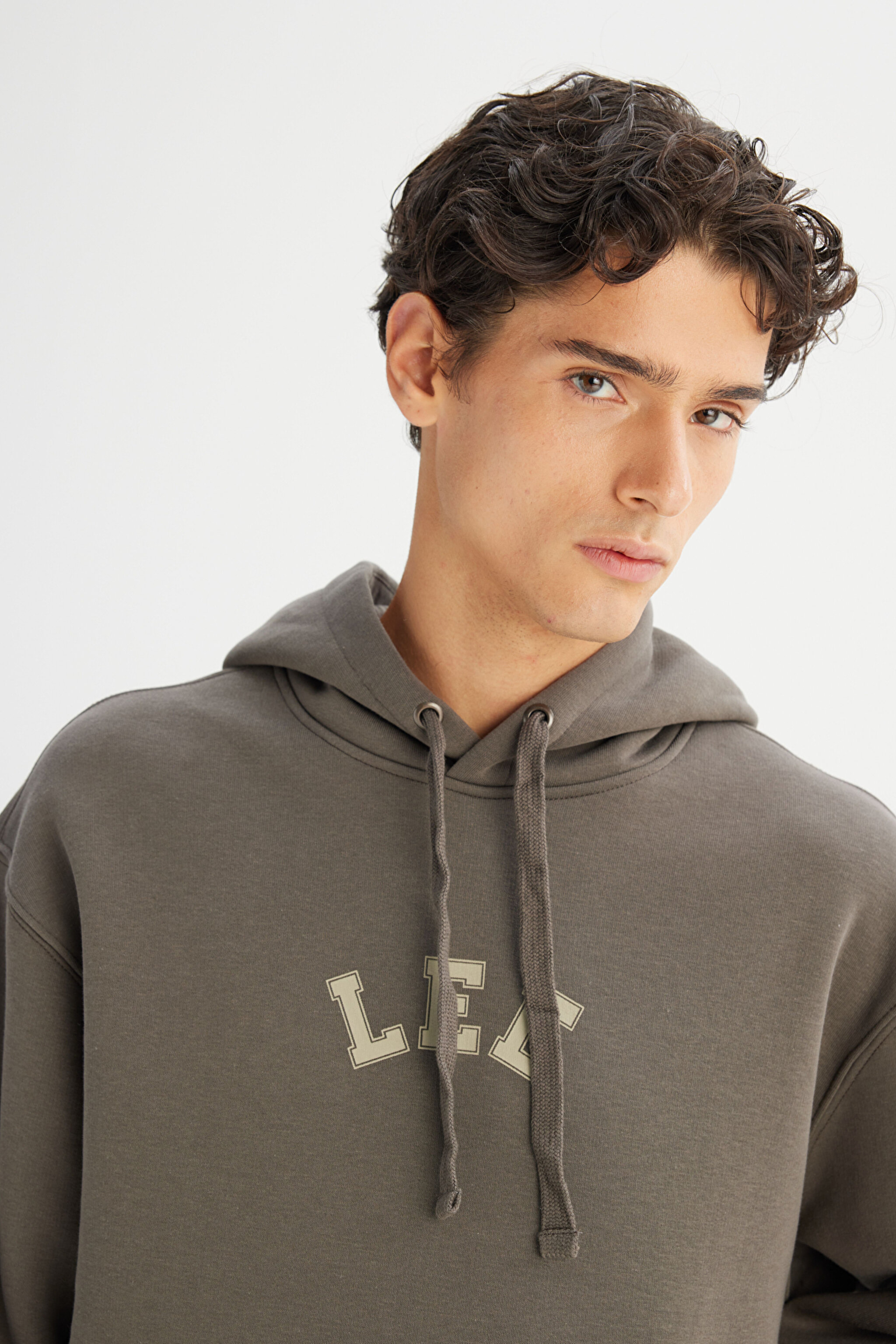 Pamuklu Regular Fit Normal Kesim Kapüşonlu İçi Polarlı Sweatshirt - Khaki-L2520157801 (görsel 4)