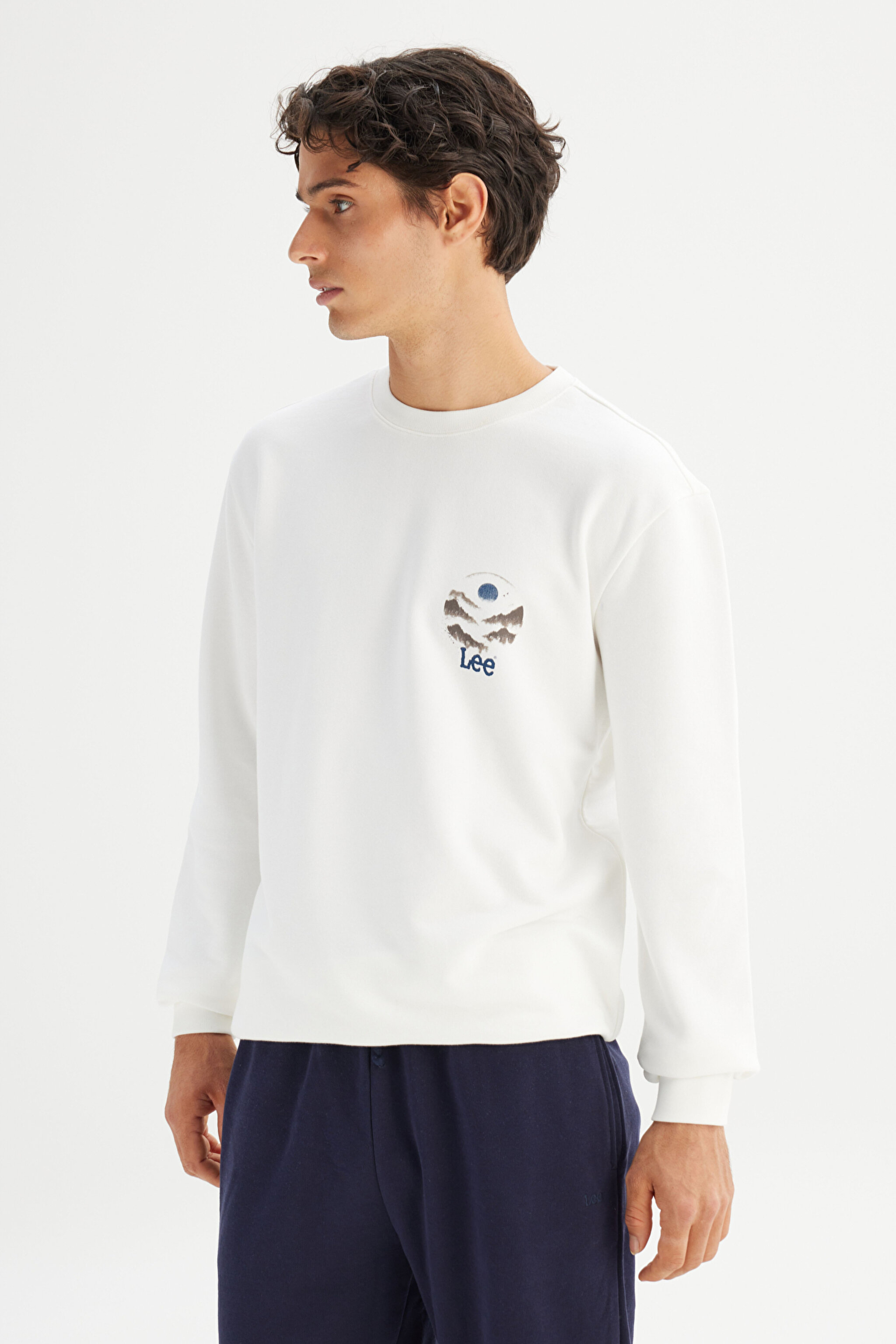 Regular Fit Normal Kesim Bisiklet Yaka Baskılı Kırık Beyaz Sweatshirt - Off White-L2520221102 (görsel 3)