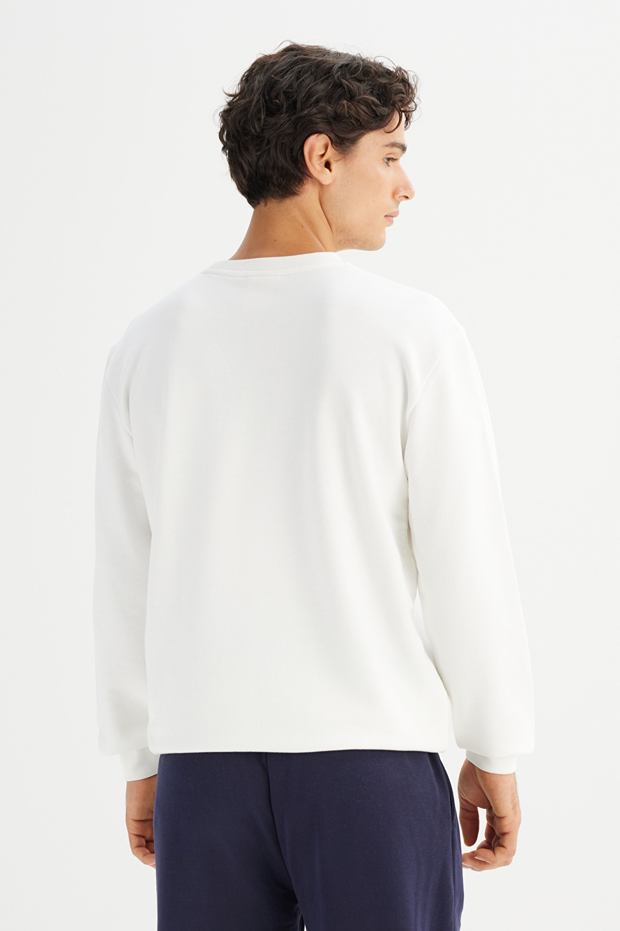 Regular Fit Normal Kesim Bisiklet Yaka Baskılı Kırık Beyaz Sweatshirt - Off White-L2520221102 (görsel 5)