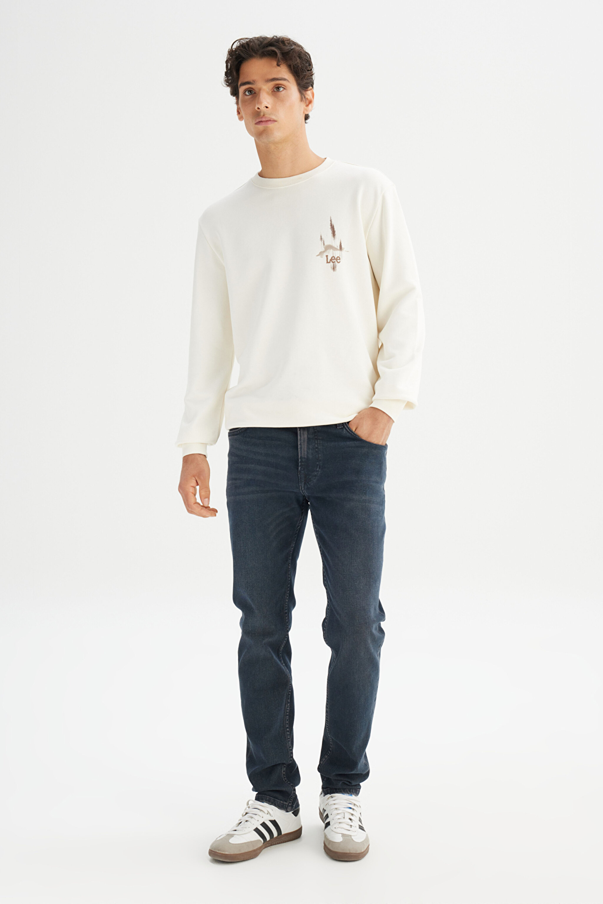 Regular Fit Normal Kesim Bisiklet Yaka Baskılı Ekru Sweatshirt - Ecru-L2520225104 (görsel 2)
