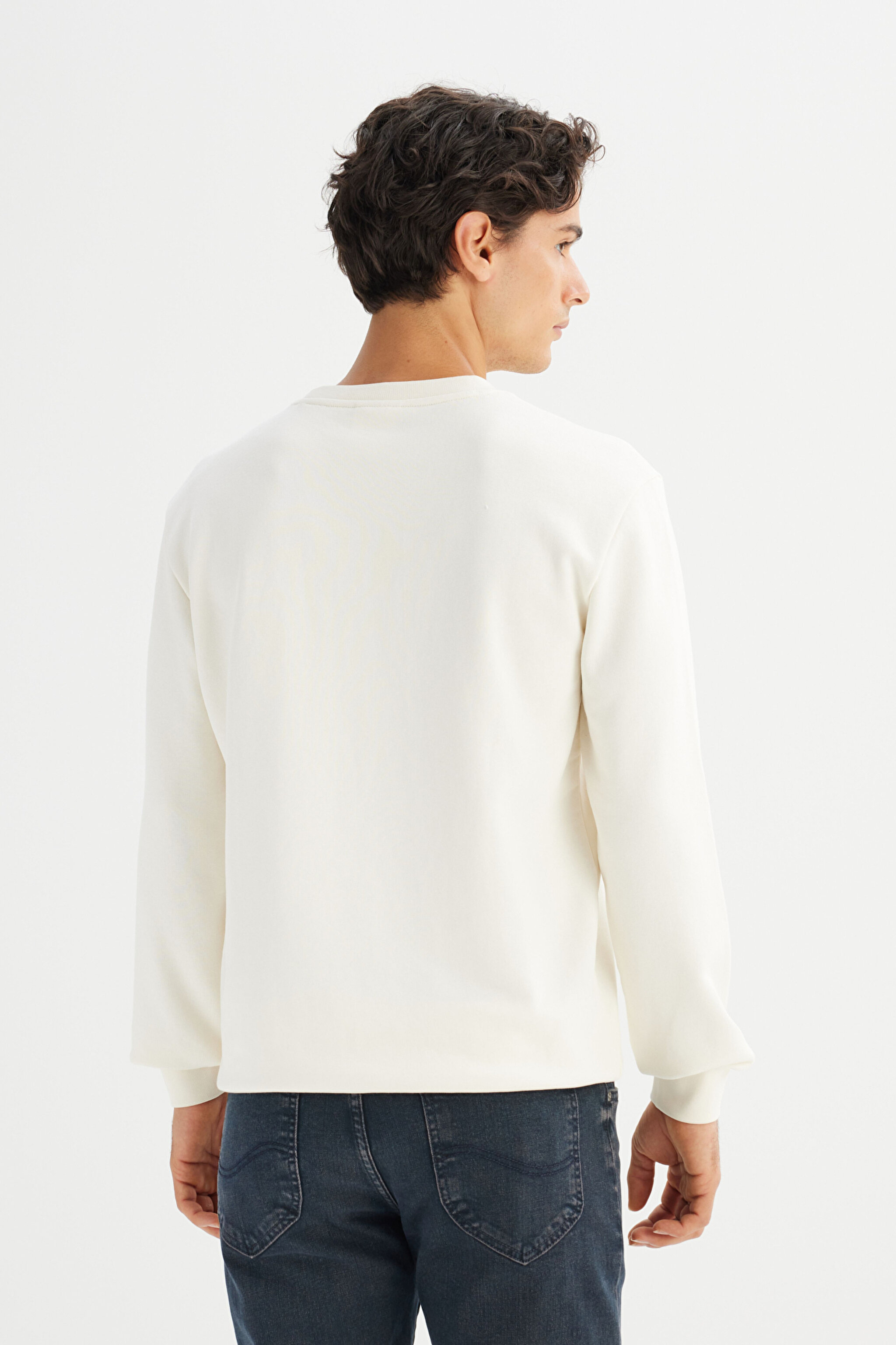 Regular Fit Normal Kesim Bisiklet Yaka Baskılı Ekru Sweatshirt - Ecru-L2520225104 (görsel 5)