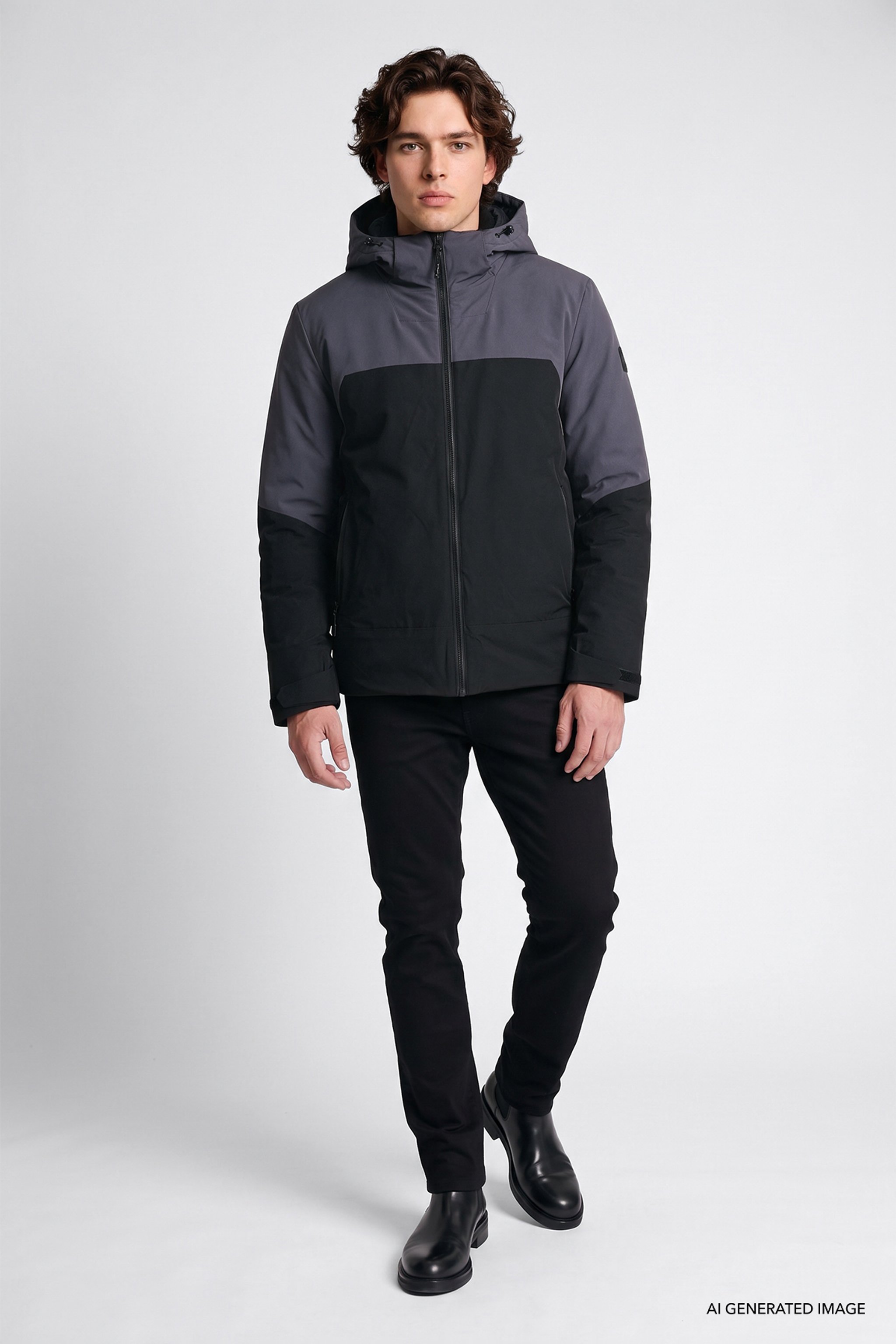Relaxed Fit Rahat Kesim Kapüşonlu Cepli Şişme Puffer Mont - Black-L2520257001 (görsel 3)