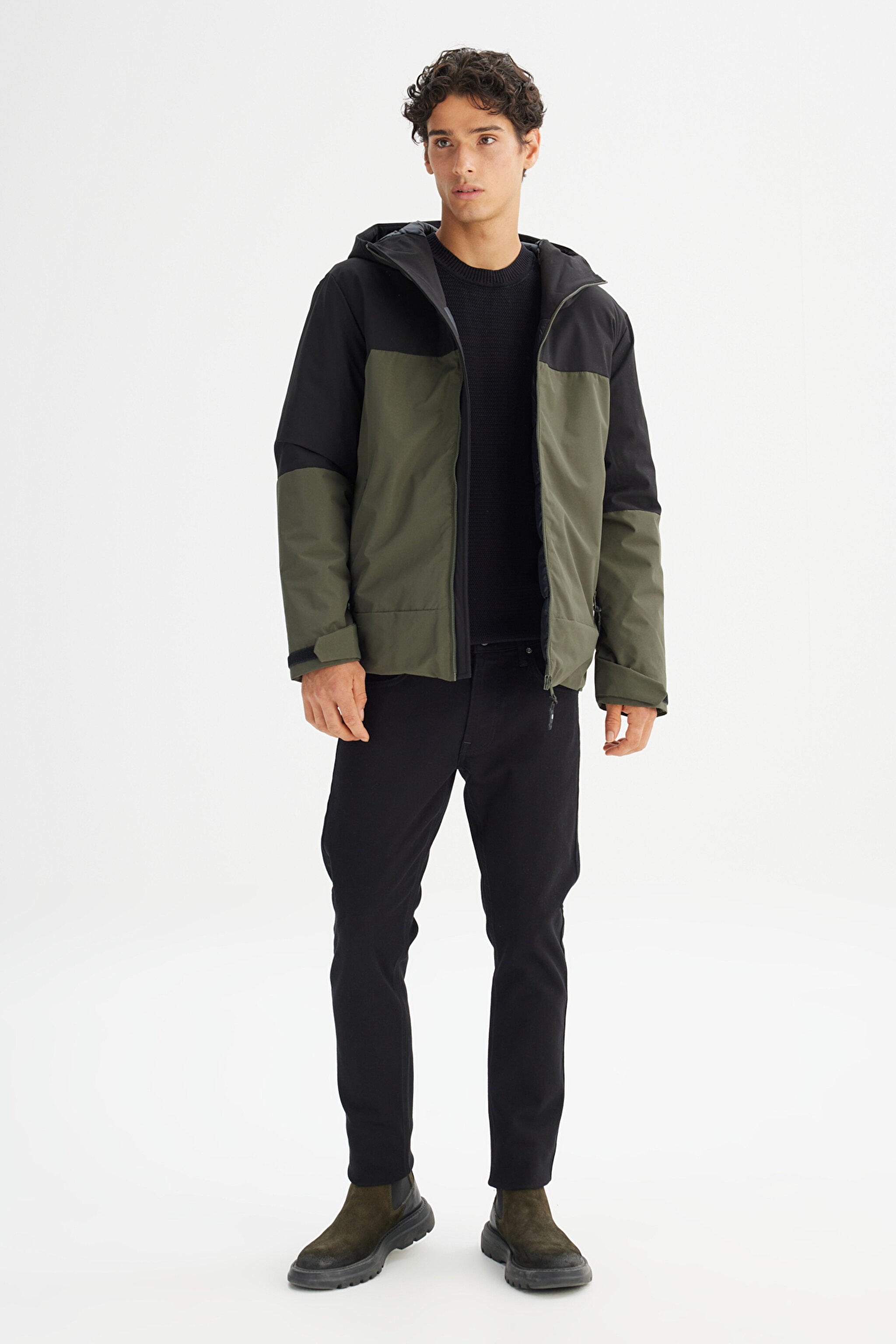 Relaxed Fit Rahat Kesim Kapüşonlu Sıcak Tutan Mont - Khaki-L2520257801 (görsel 2)