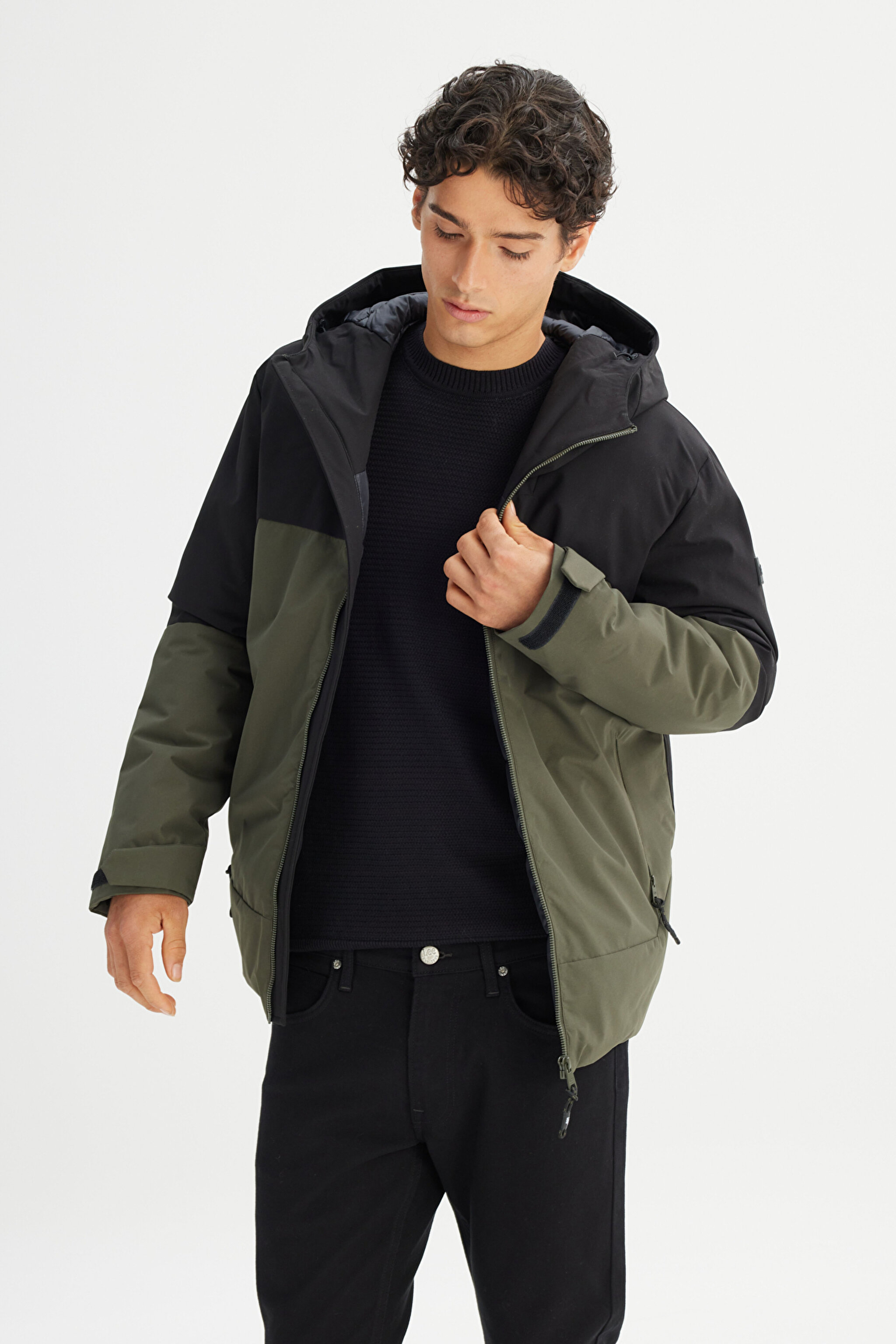 Relaxed Fit Rahat Kesim Kapüşonlu Sıcak Tutan Mont - Khaki-L2520257801 (görsel 3)