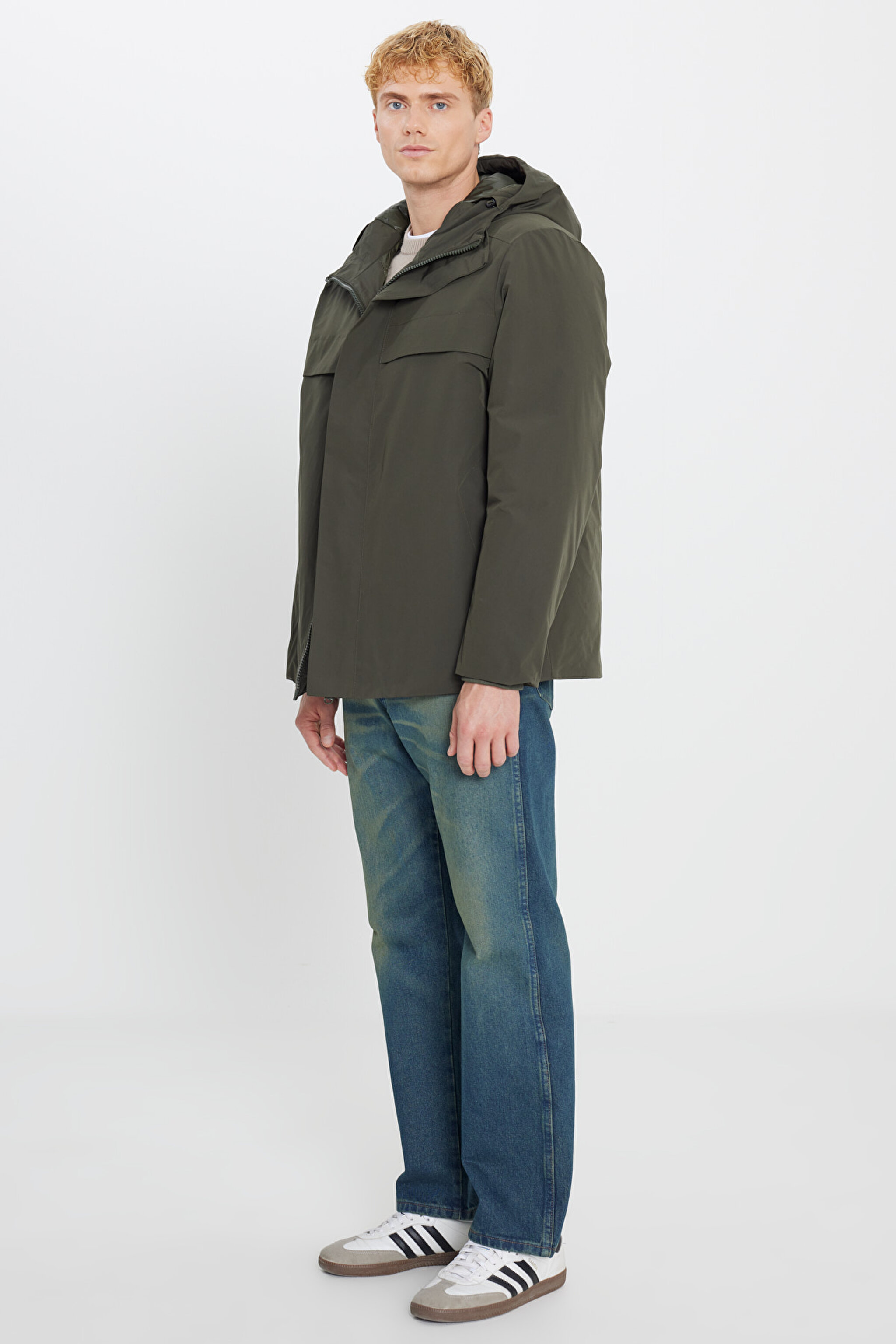 Relaxed Fit Rahat Kesim Kapüşonlu Cepli Şişme Puffer Mont - KHAKI-L2520258801 (görsel 3)