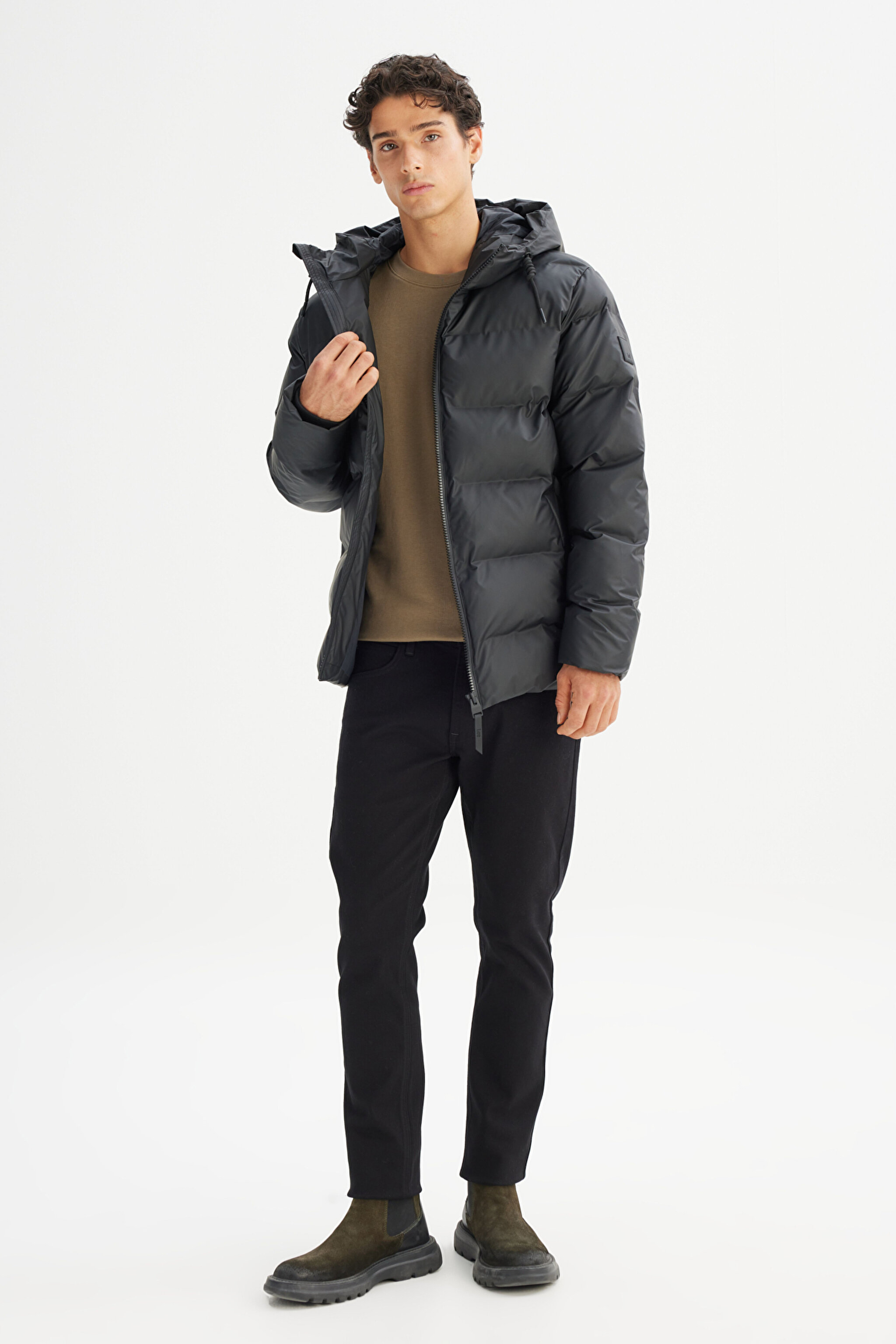 Regular Fit Normal Kesim Kapüşonlu Cepli Şişme Puffer Mont - Black-L2520263001 (görsel 2)