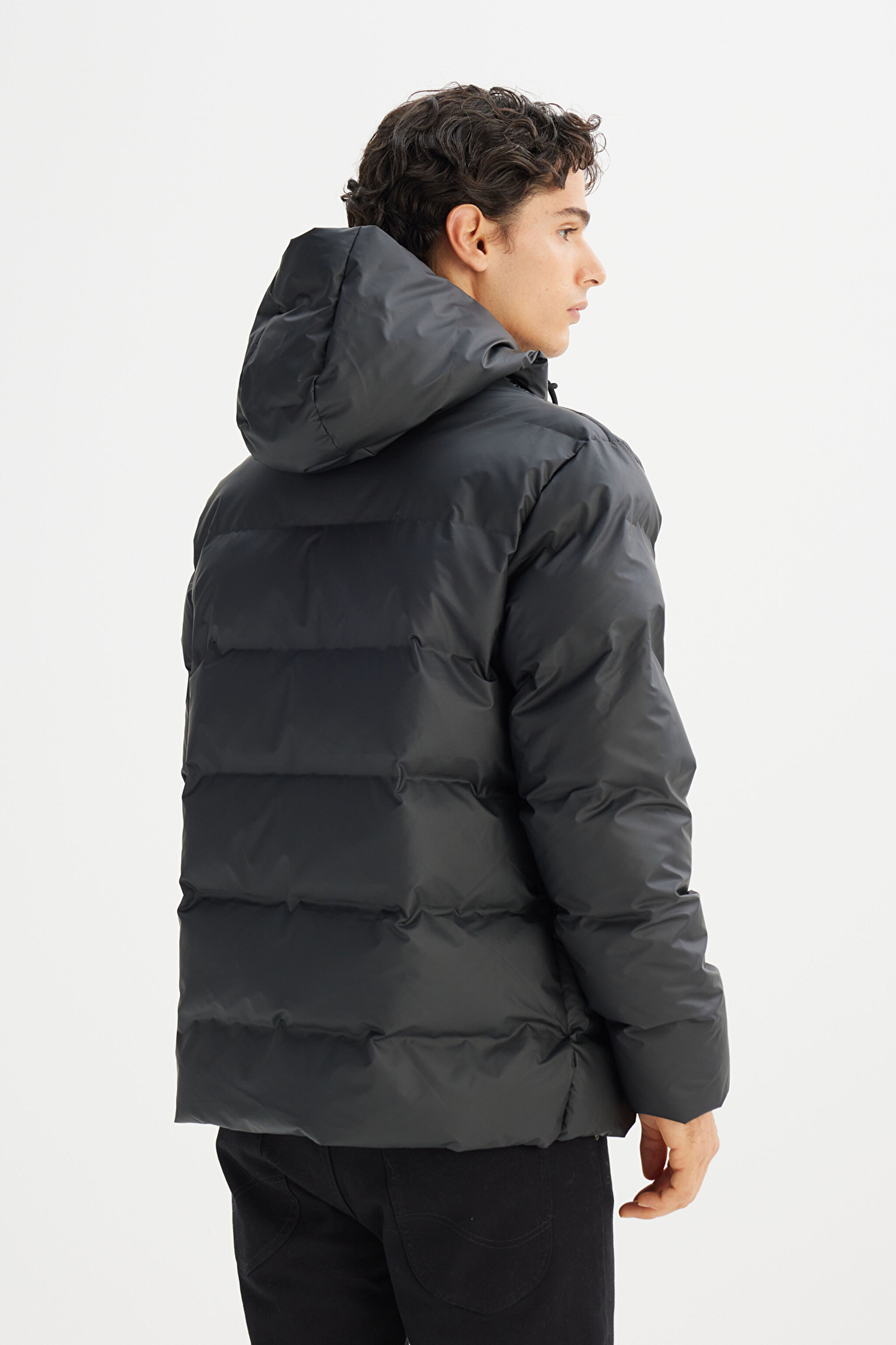 Regular Fit Normal Kesim Kapüşonlu Cepli Şişme Puffer Mont - Black-L2520263001 (görsel 6)