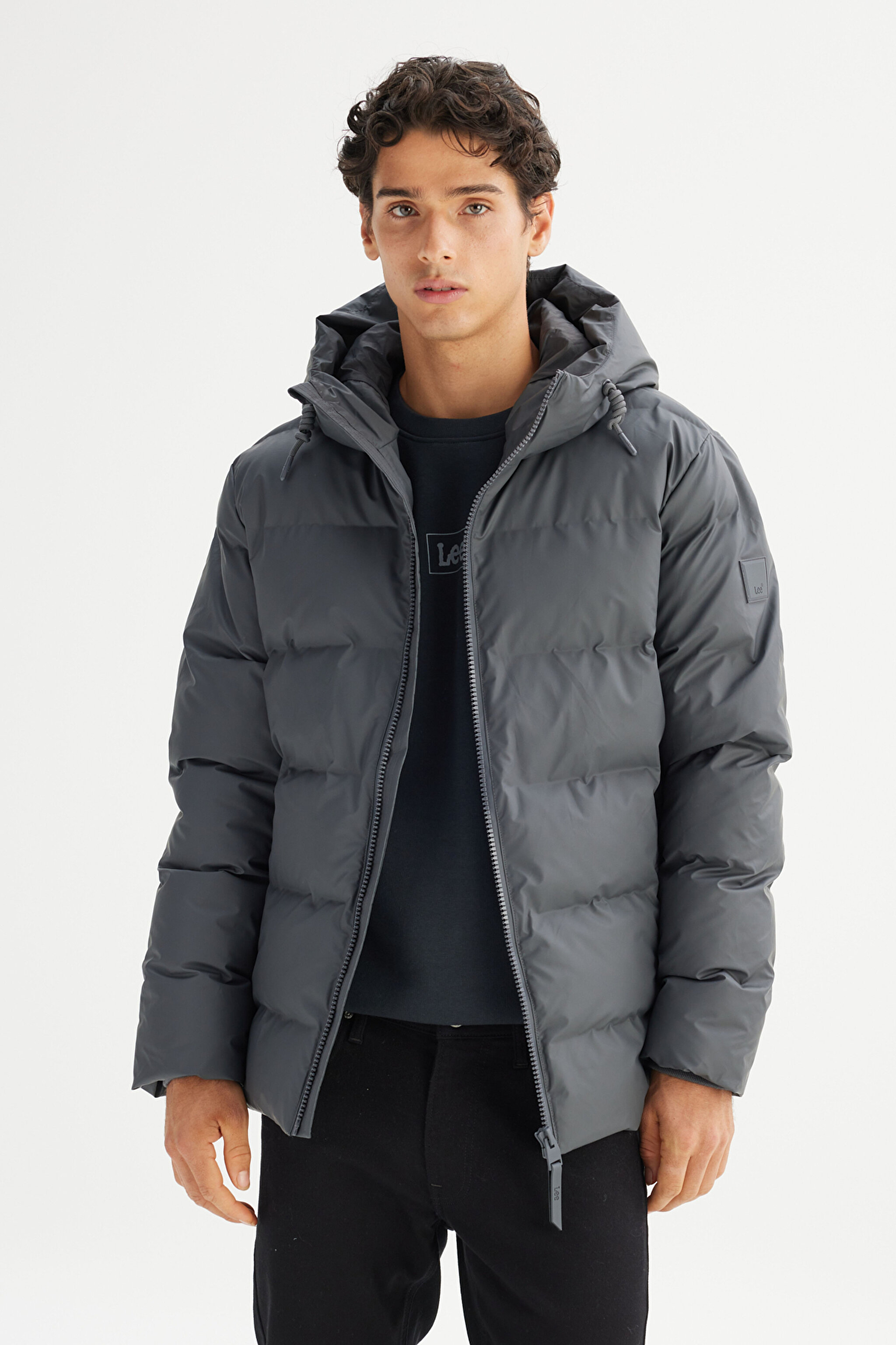 Regular Fit Normal Kesim Kapüşonlu Cepli Şişme Puffer Mont - Gray-L2520263035 (görsel 3)