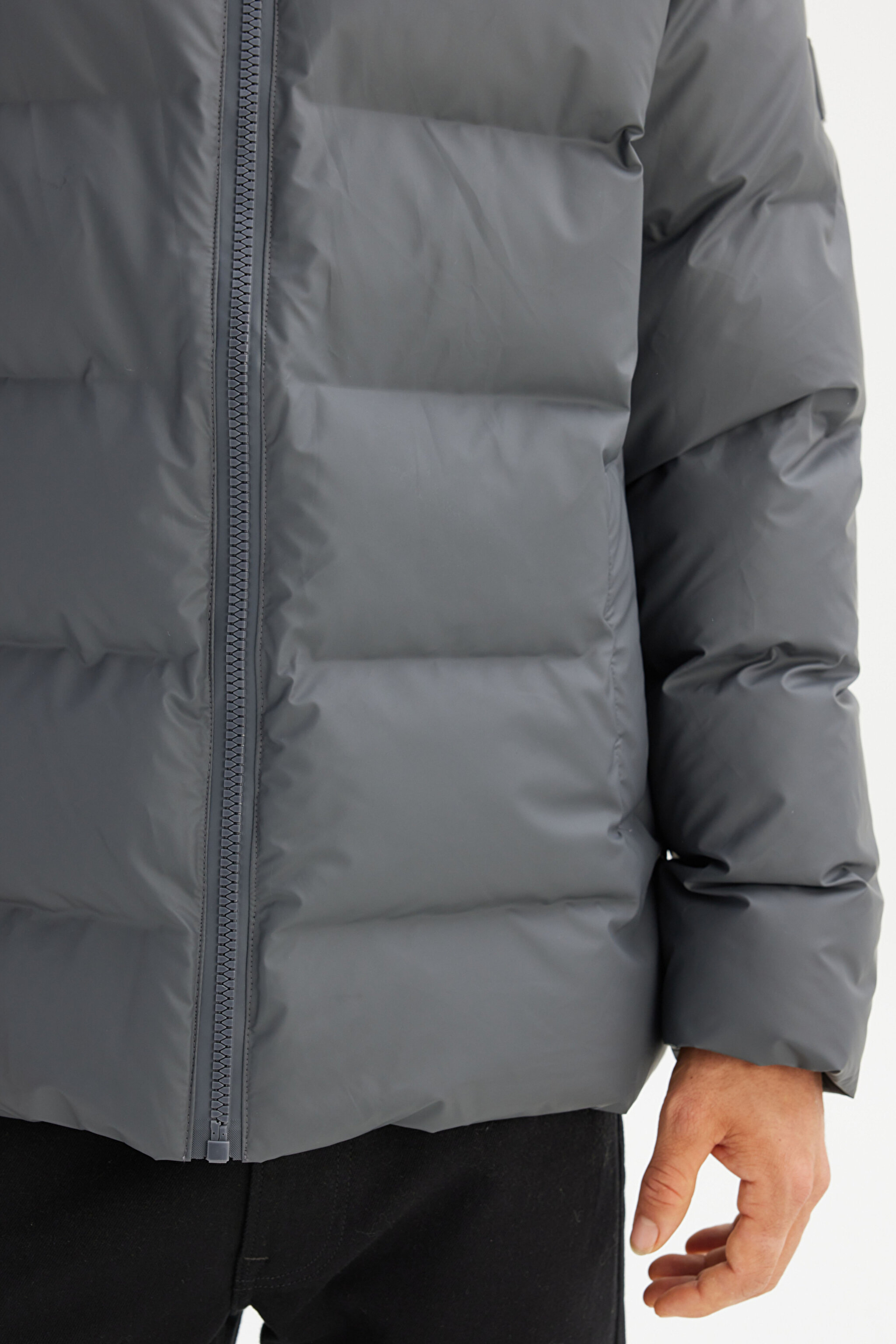 Regular Fit Normal Kesim Kapüşonlu Cepli Şişme Puffer Mont - Gray-L2520263035 (görsel 7)