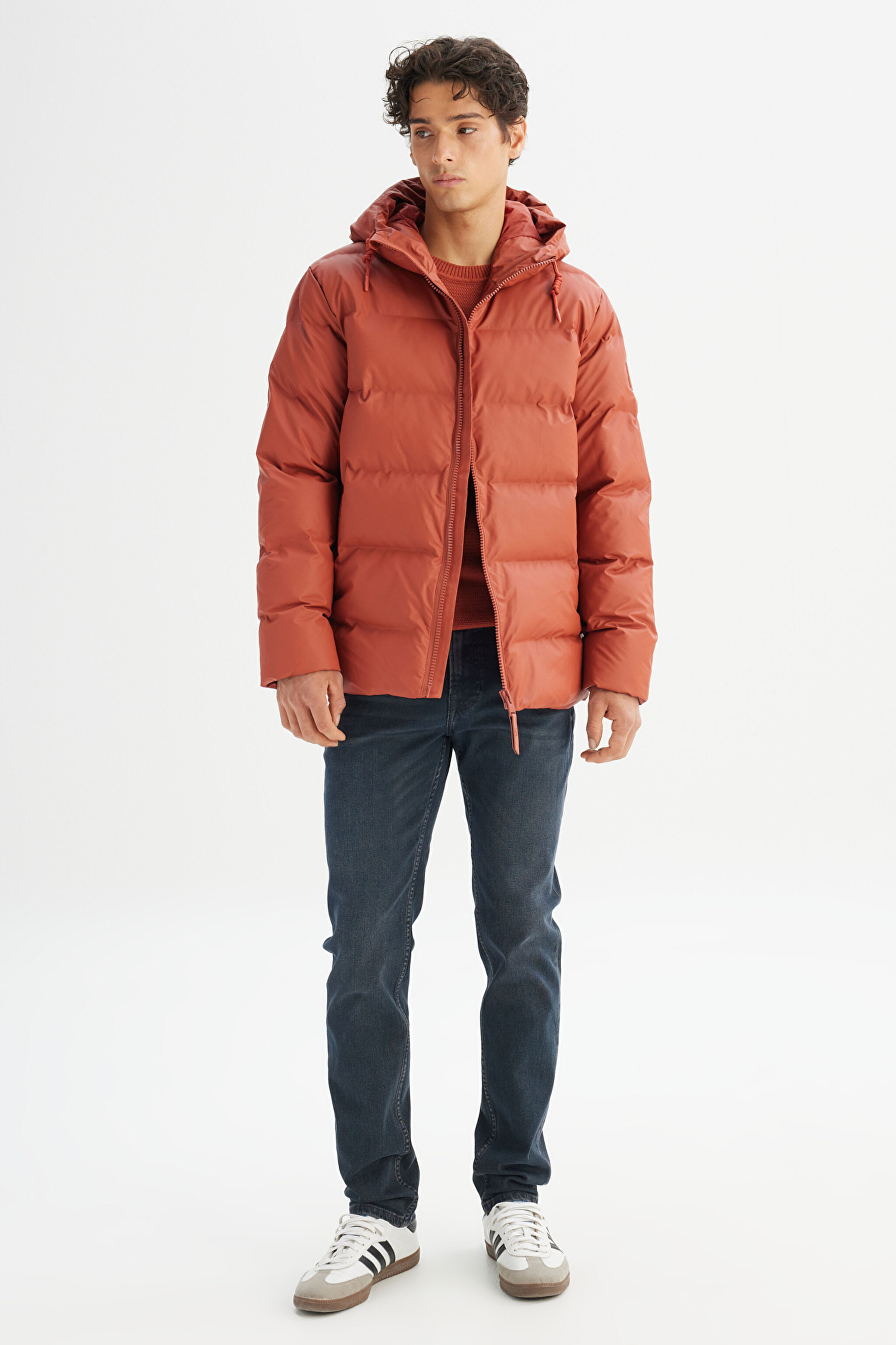 Regular Fit Normal Kesim Kapüşonlu Cepli Şişme Puffer Mont - Brown-L2520263220 (görsel 2)