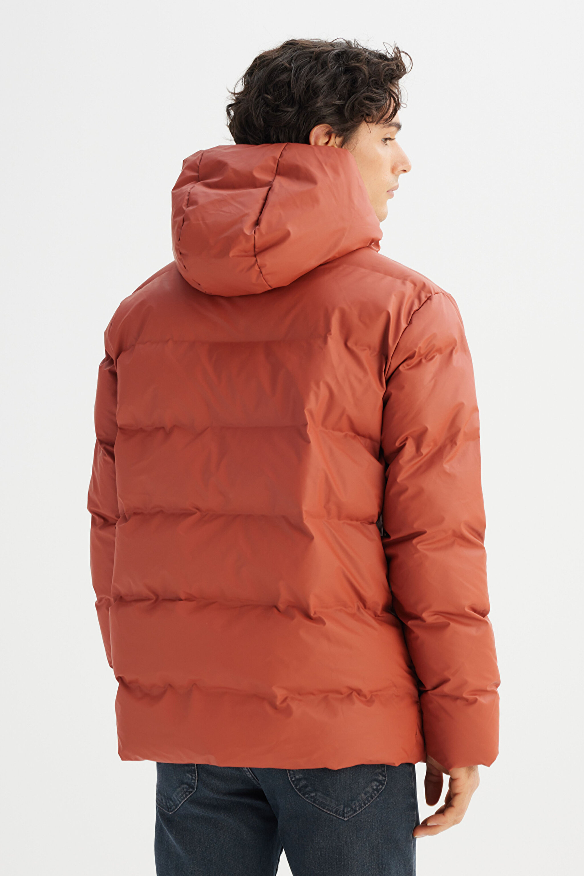 Regular Fit Normal Kesim Kapüşonlu Cepli Şişme Puffer Mont - Brown-L2520263220 (görsel 6)